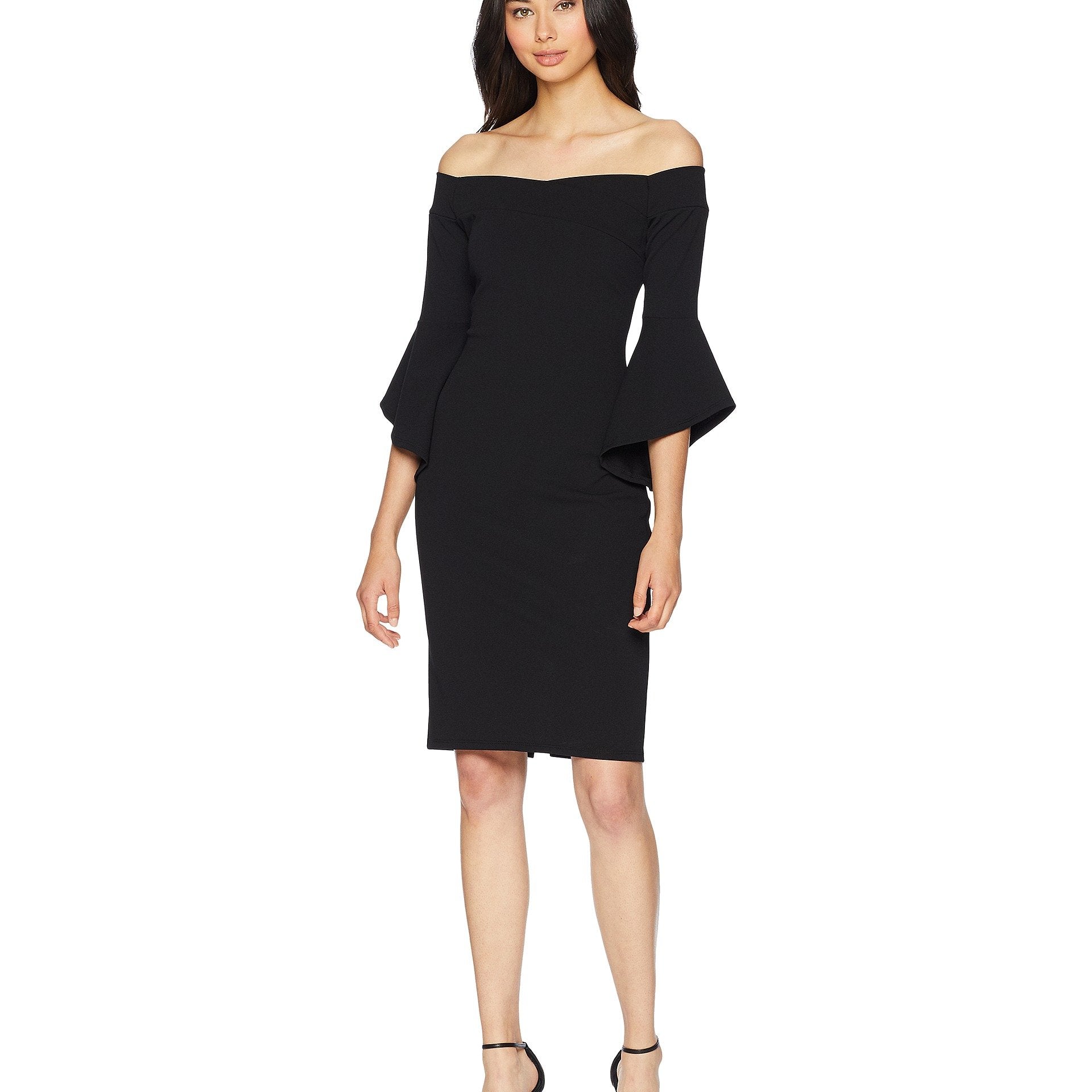 Bebe Women Off The Shoulder Bell Sleeve Cocktail Dress Black