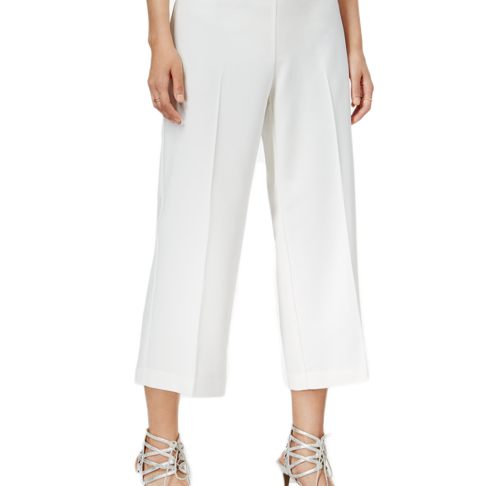 Bar III Women Wide Leg Cropped Pants Egret