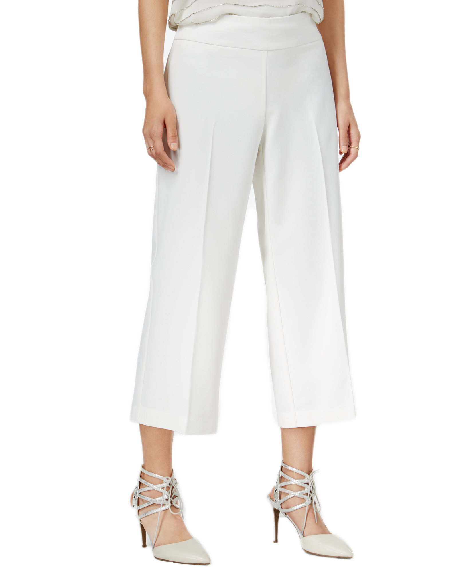 Bar III Women Wide Leg Cropped Pants Egret