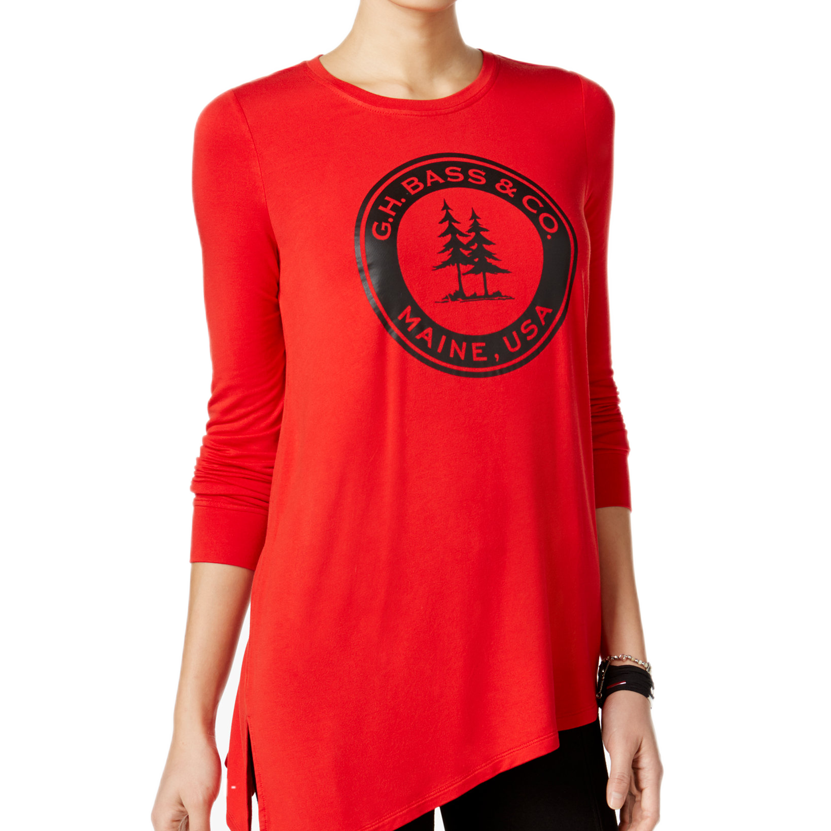 G.H. Bass & Co Women Asymmetrical Logo Sweatshirt Classic Red Combo