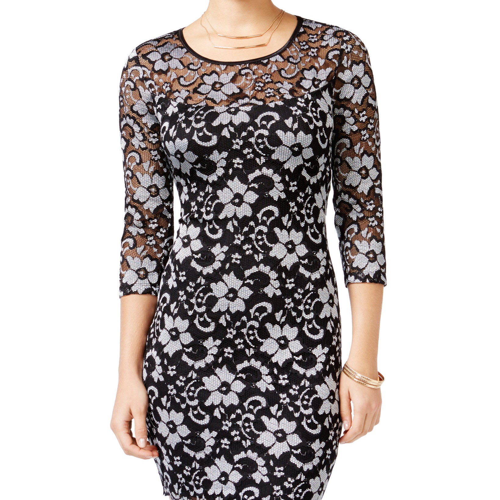 Emerald Sundae Juniors Lace Bodycon Dress Black Silver