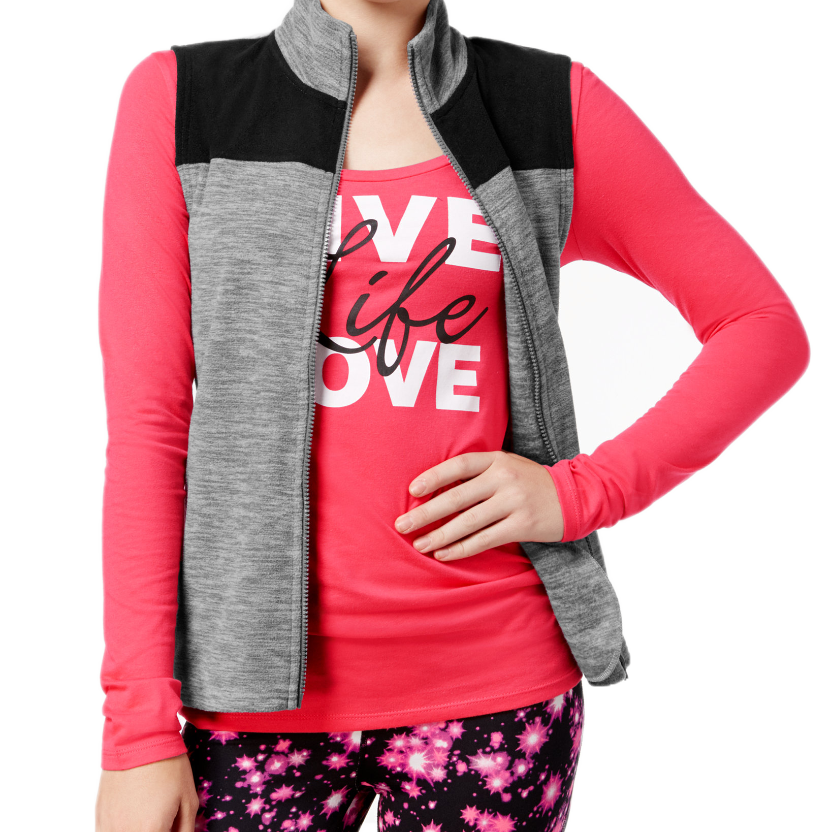 Energie Active Women Fleece Vest and Graphic T Shirt Grey Spacedye