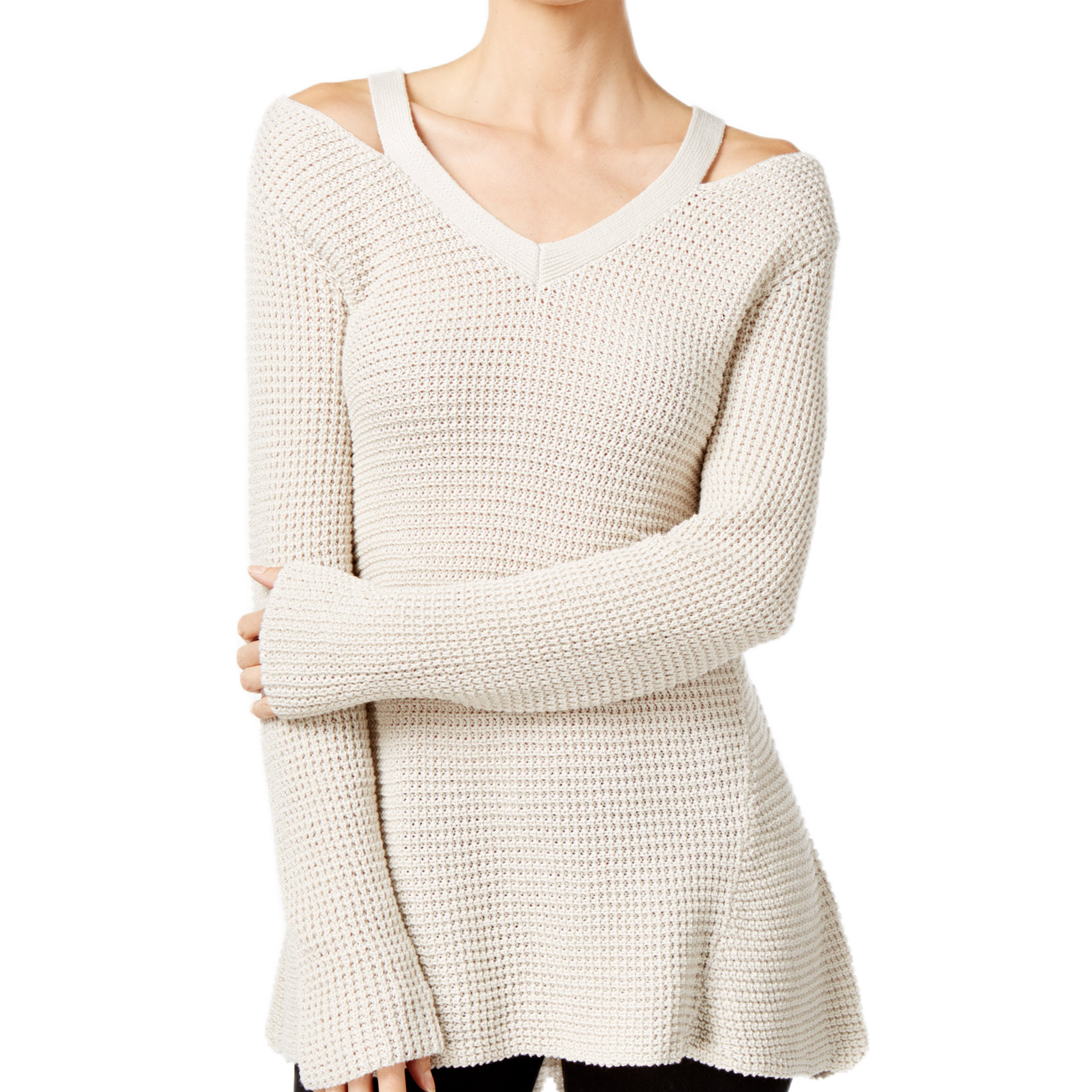 Style & Co Women Cutout High Low Sweater Stonewall