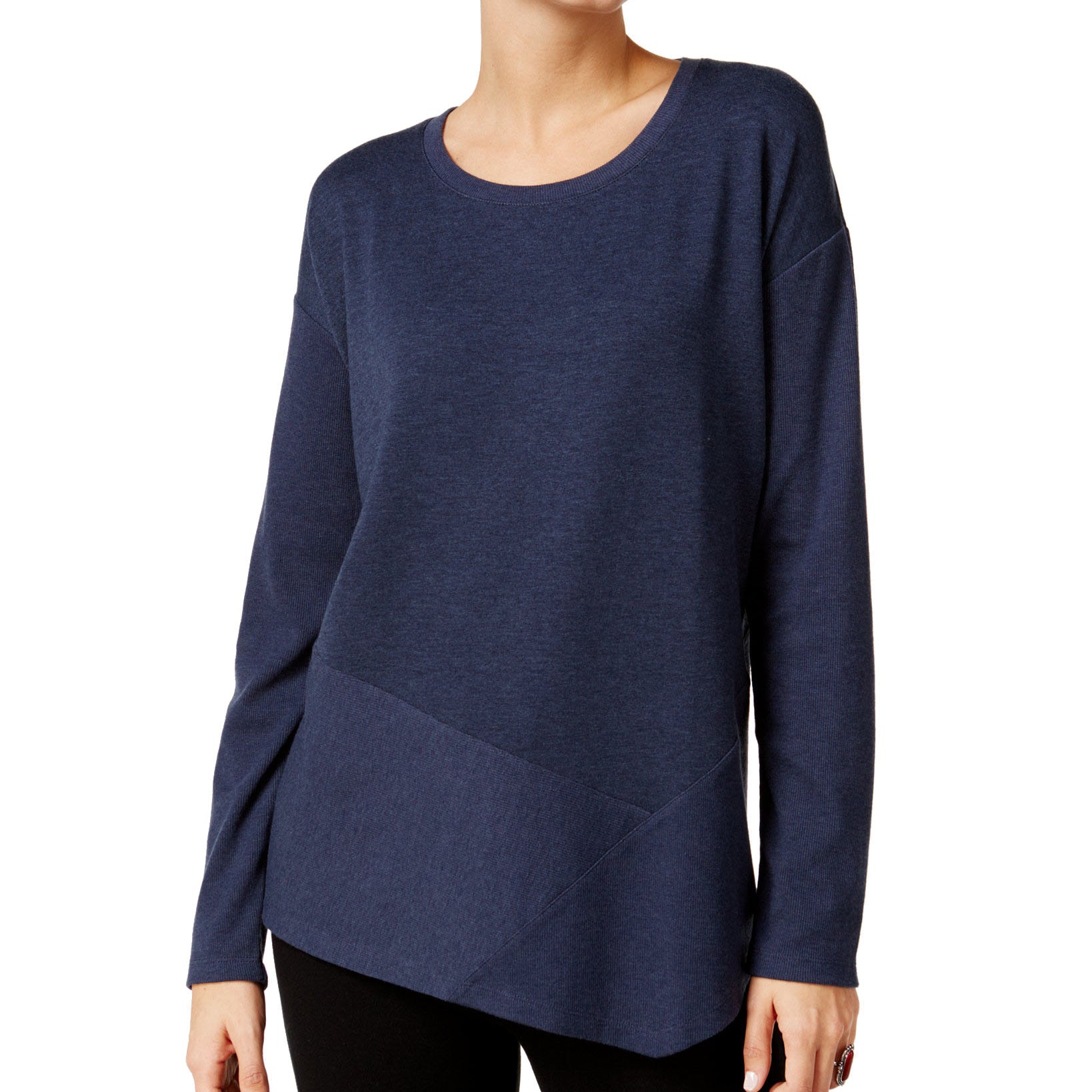 Style & Co Women Ribbed Asymmetrical Top Industrial Blue