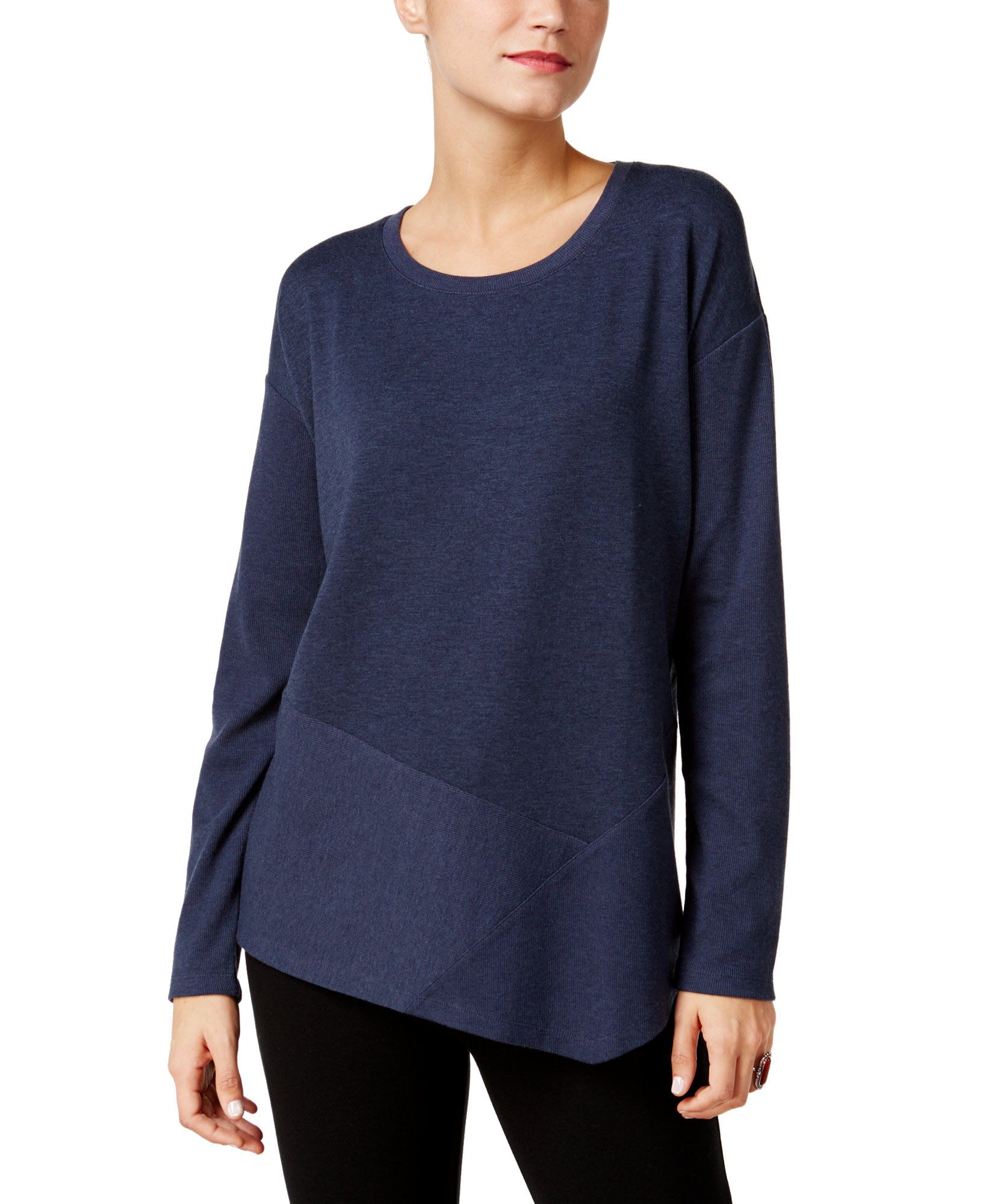 Style & Co Women Ribbed Asymmetrical Top Industrial Blue