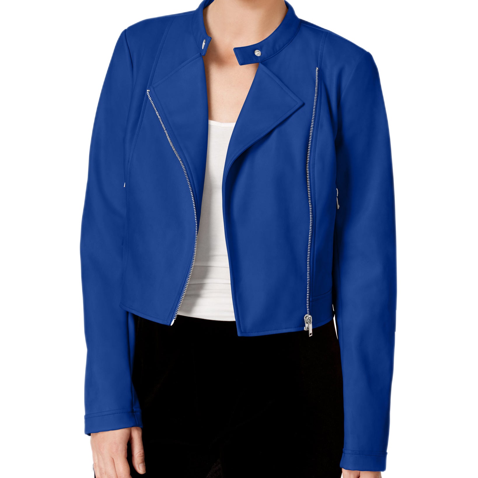 Bar III Women Faux Leather Moto Jacket Lazulite