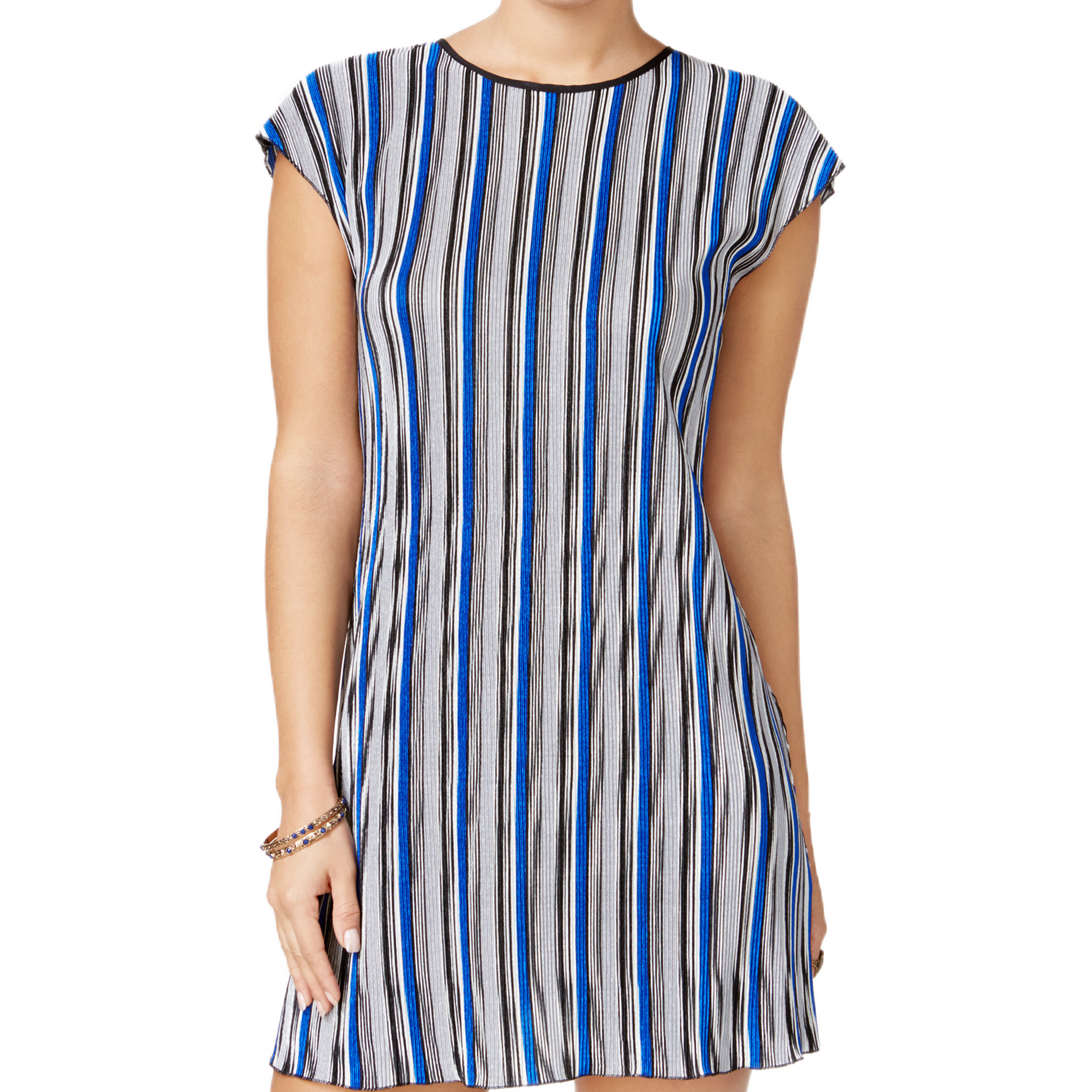 Speechless Juniors Striped Lattice Back Shift Dress Royal Blue Black