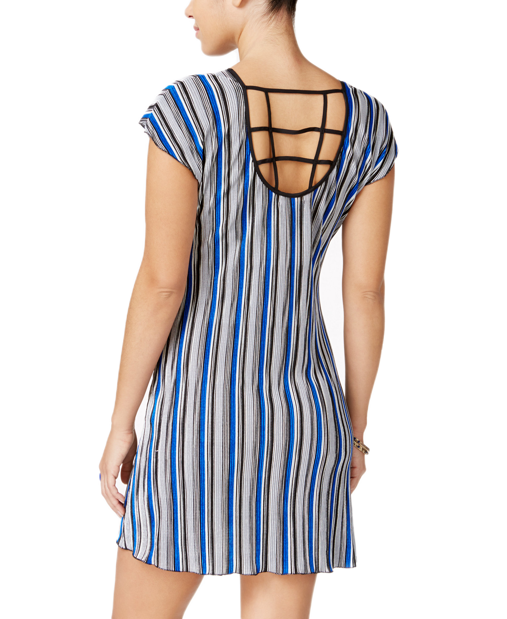 Speechless Juniors Striped Lattice Back Shift Dress