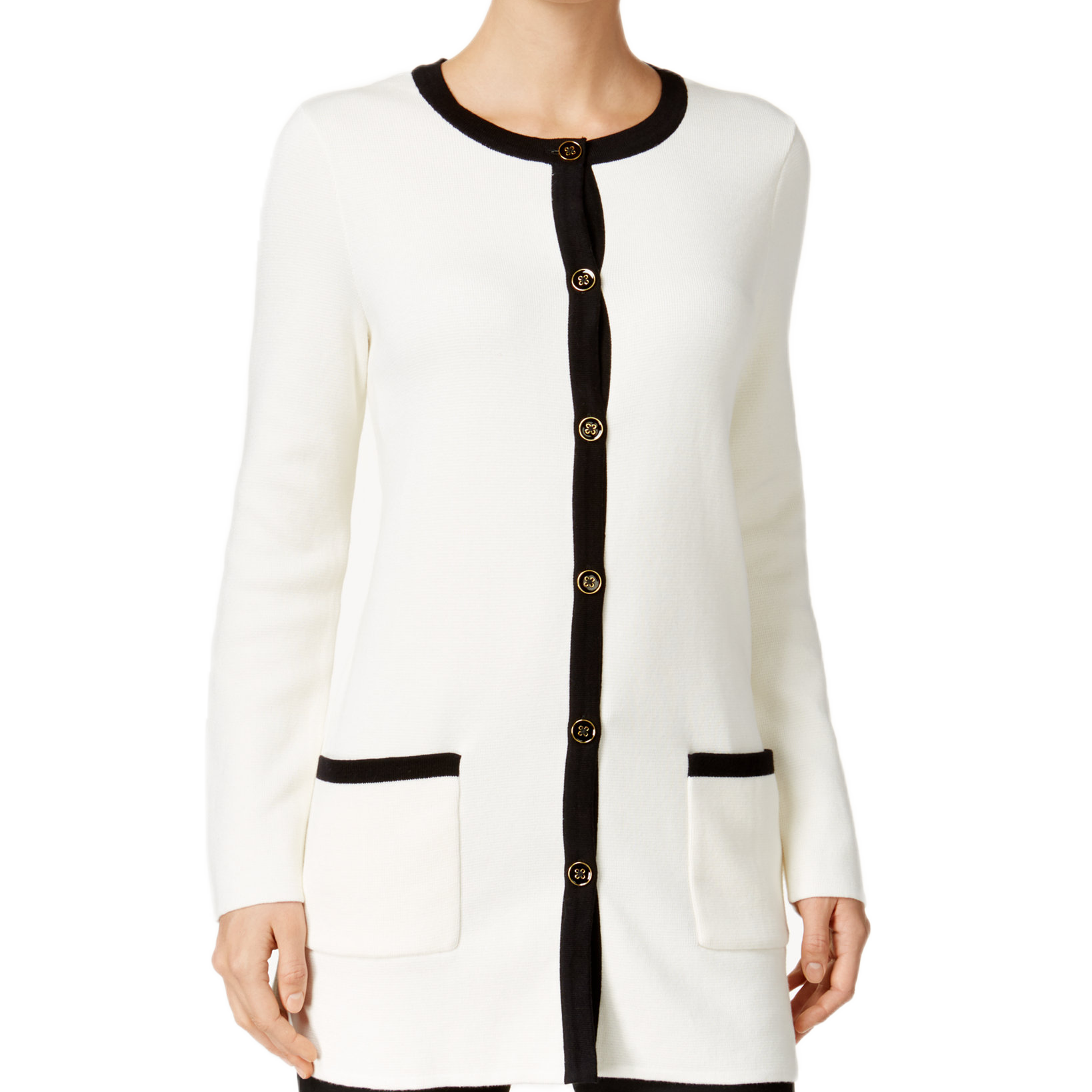 Charter Club Women Contrast Trim Cardigan Cloud Combo