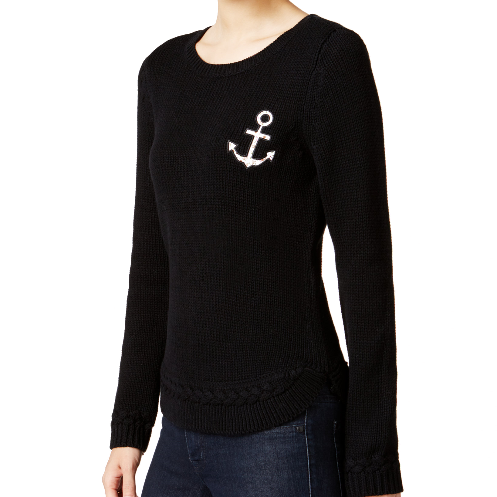 Maison Jules Women Nautical Patch Sweater Deep Black