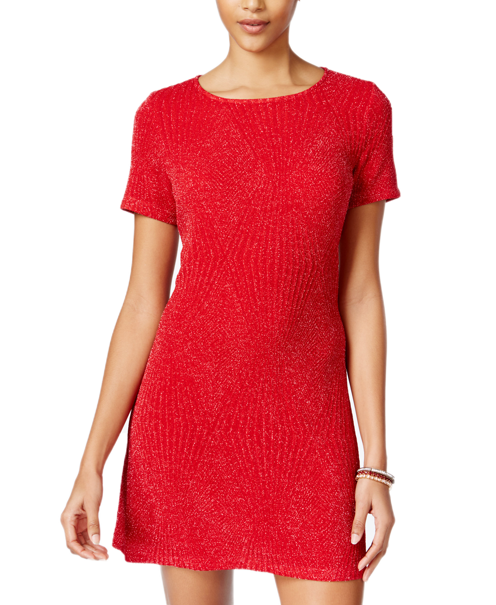 Trixxi Juniors Glitter Swing Dress Red