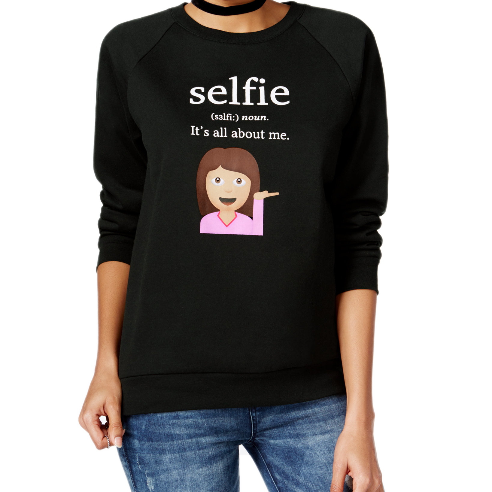 Freeze 24 7 Juniors Selfie Emoji Graphic Sweatshirt True Black