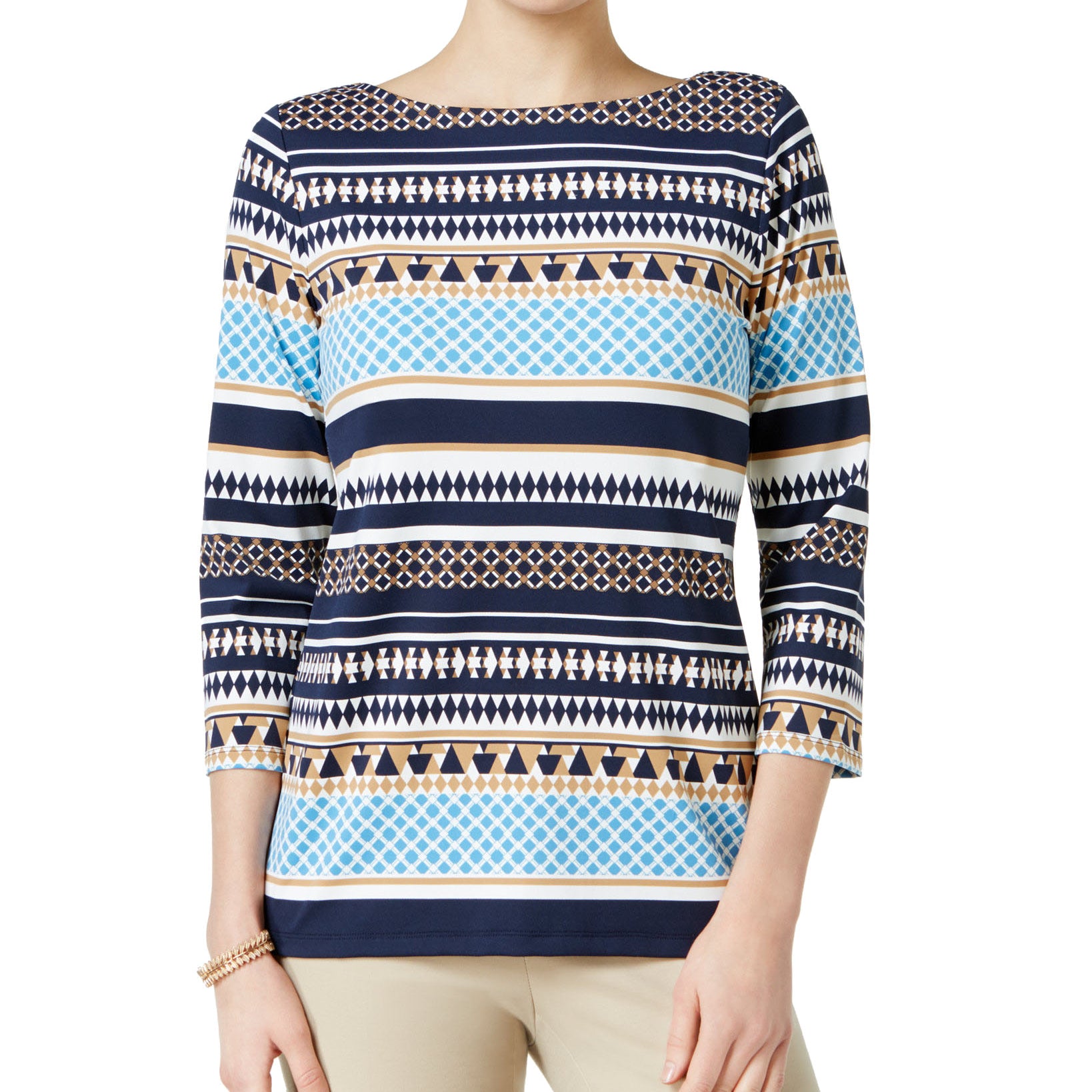Charter Club Women Boat Neck Striped Top Smokey Sky