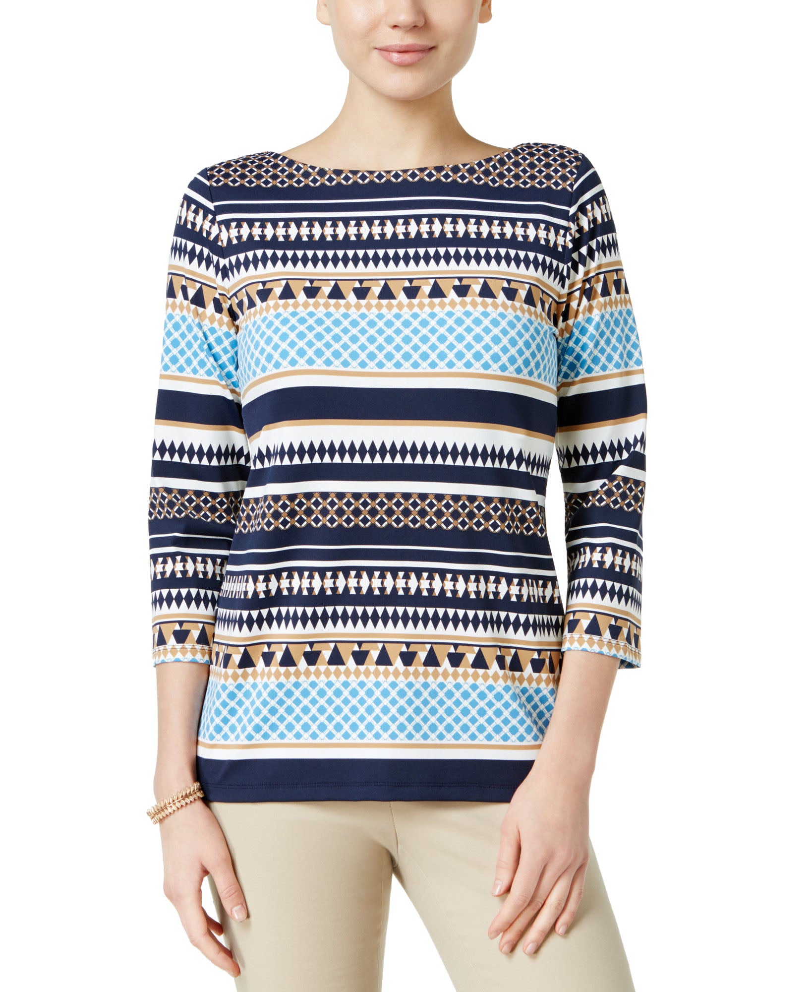 Charter Club Women Boat Neck Striped Top Smokey Sky