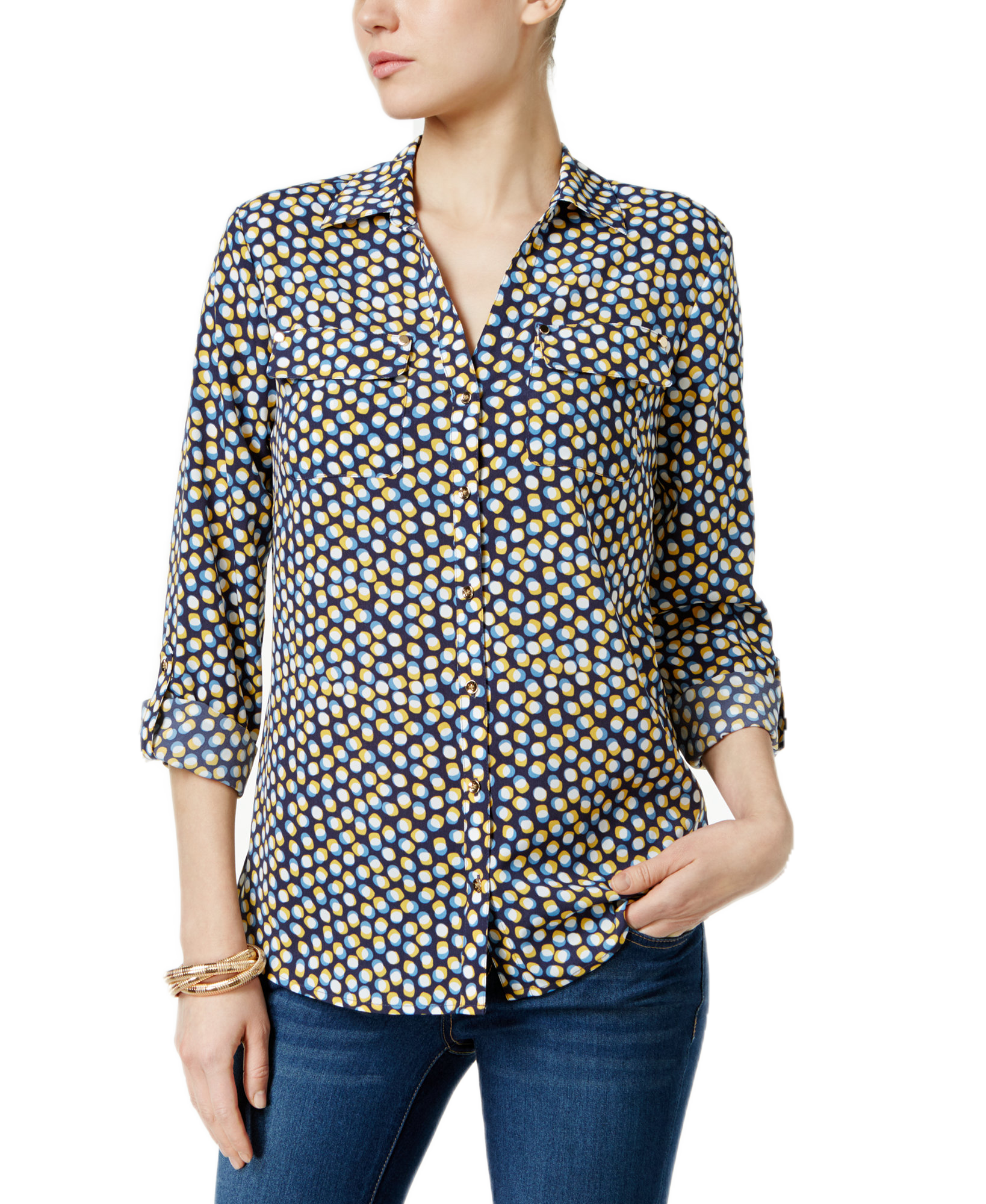 Charter Club Women Printed Utility Blouse Intrepid Blue