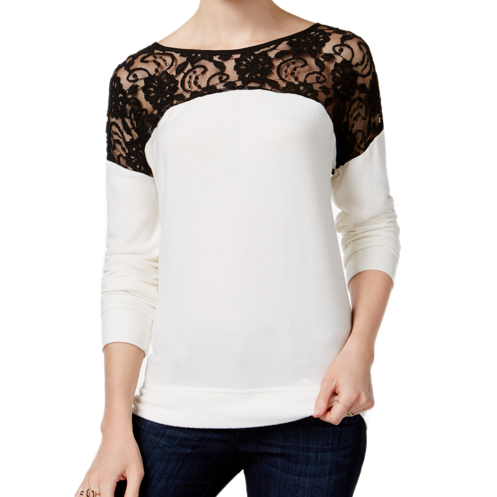 Maison Jules Women Lace Contrast Top Egret