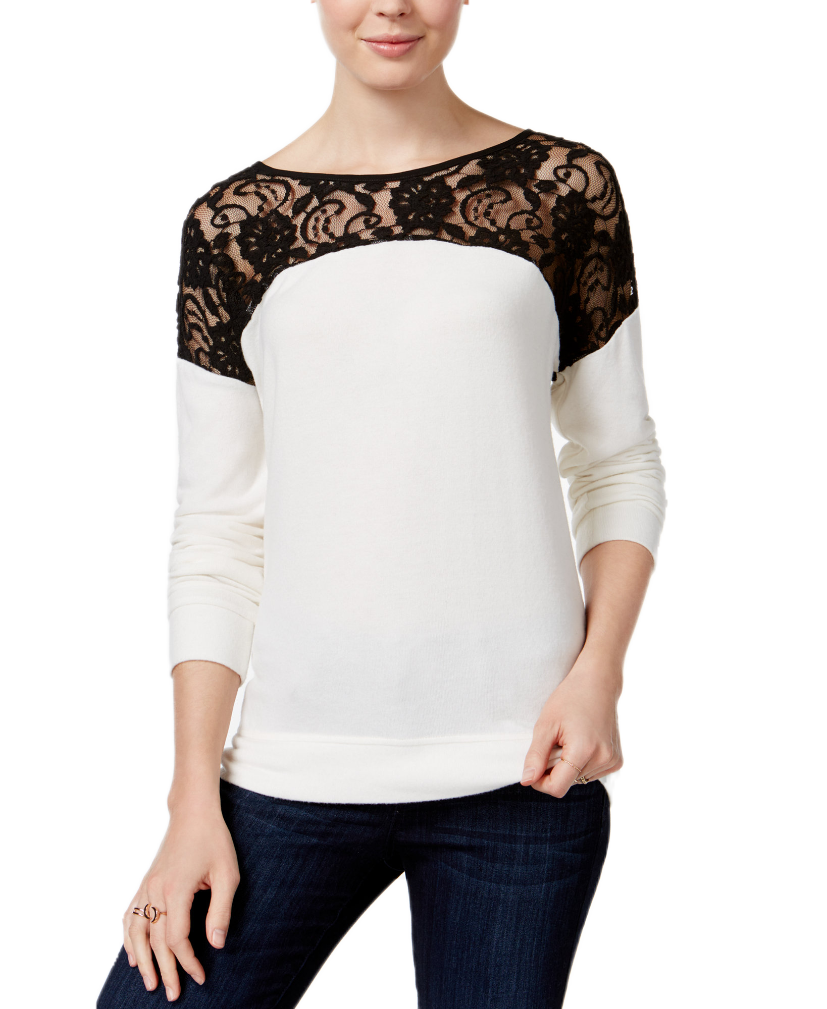 Maison Jules Women Lace Contrast Top Egret