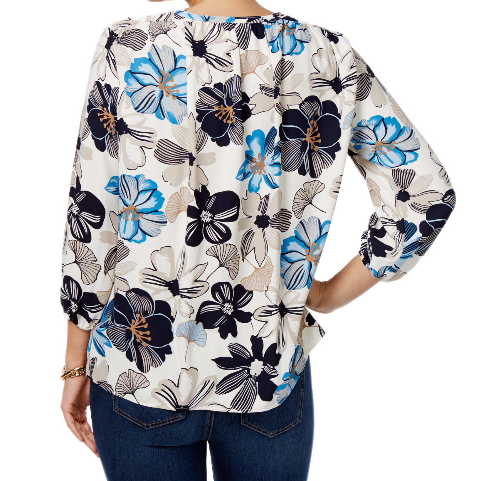 Charter Club Women Floral Print V Neck Blouse