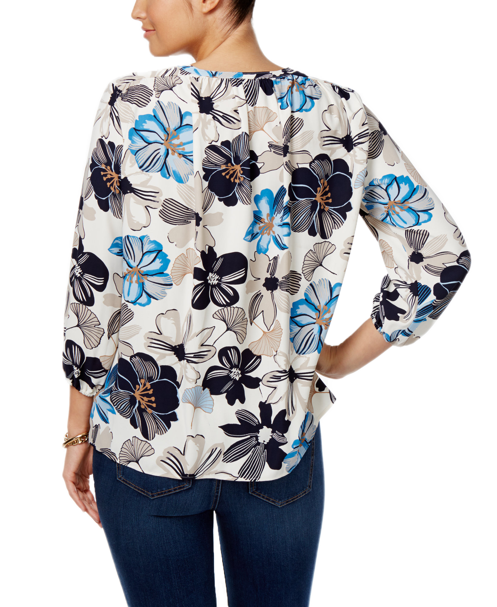 Charter Club Women Floral Print V Neck Blouse