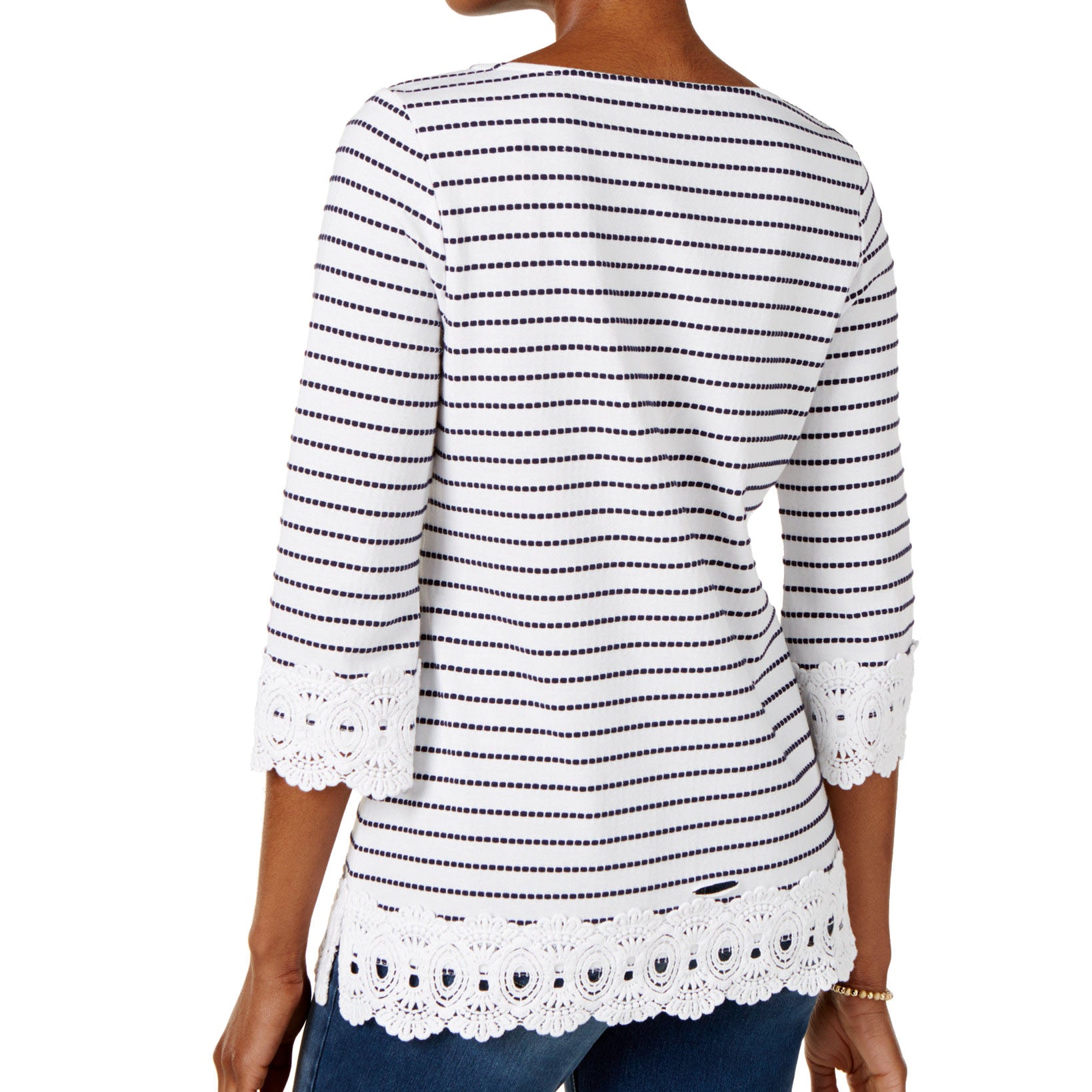 Charter Club Women Cotton Striped Crochet Trim Tunic