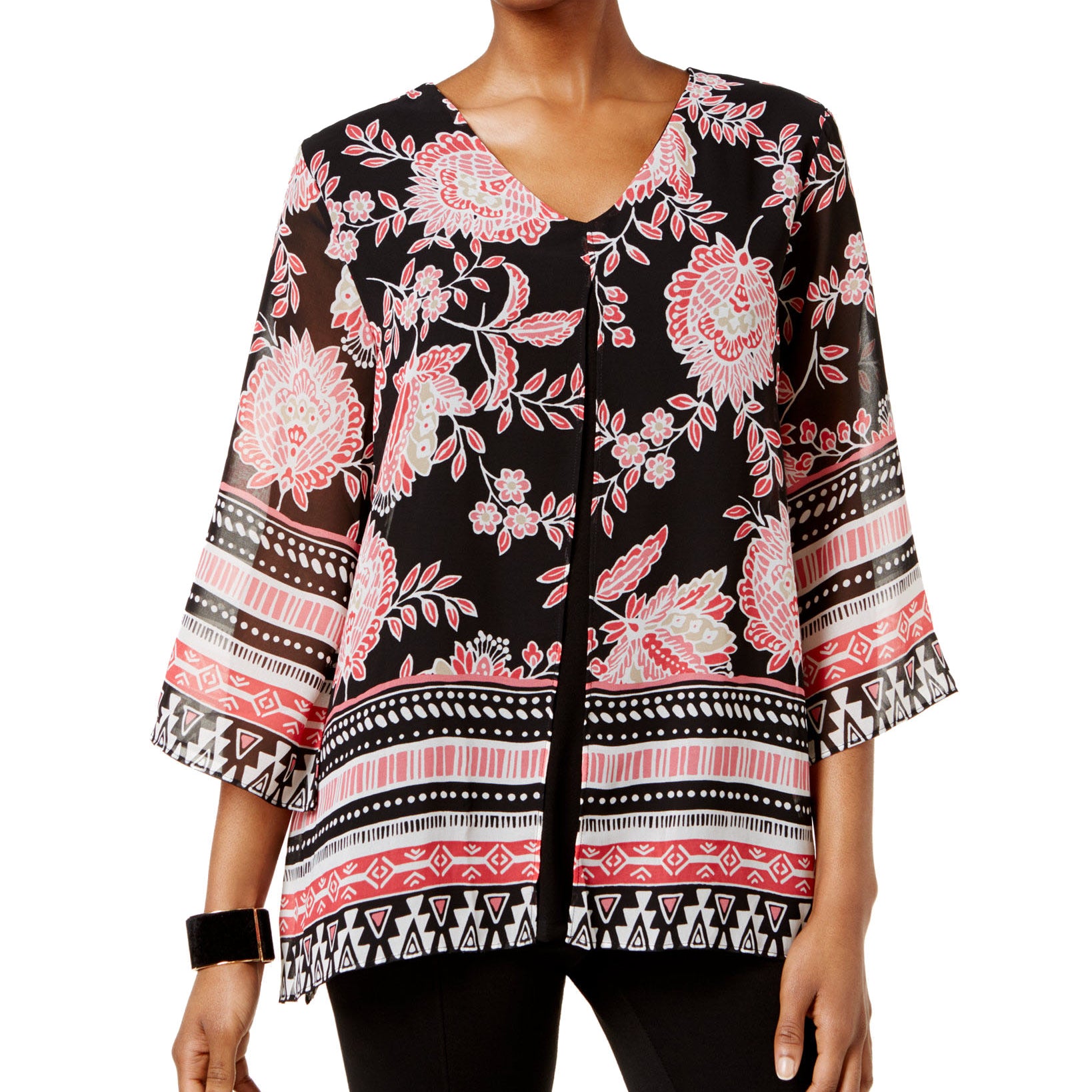 JM Collection Women Printed Split Front Tunic Ethnic Bloom