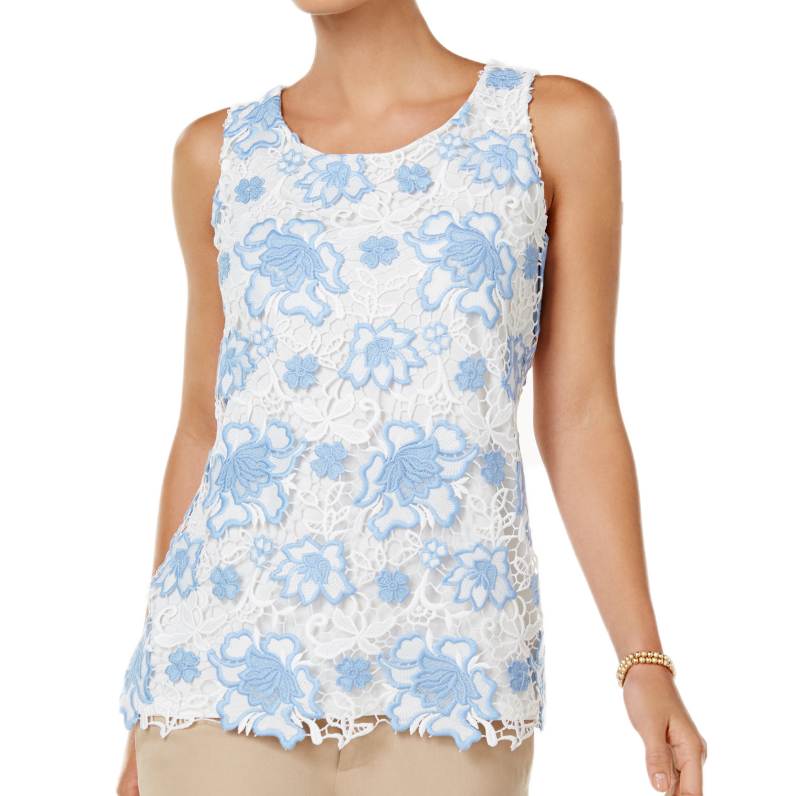 Charter Club Women Floral Lace Tank Top Cloud