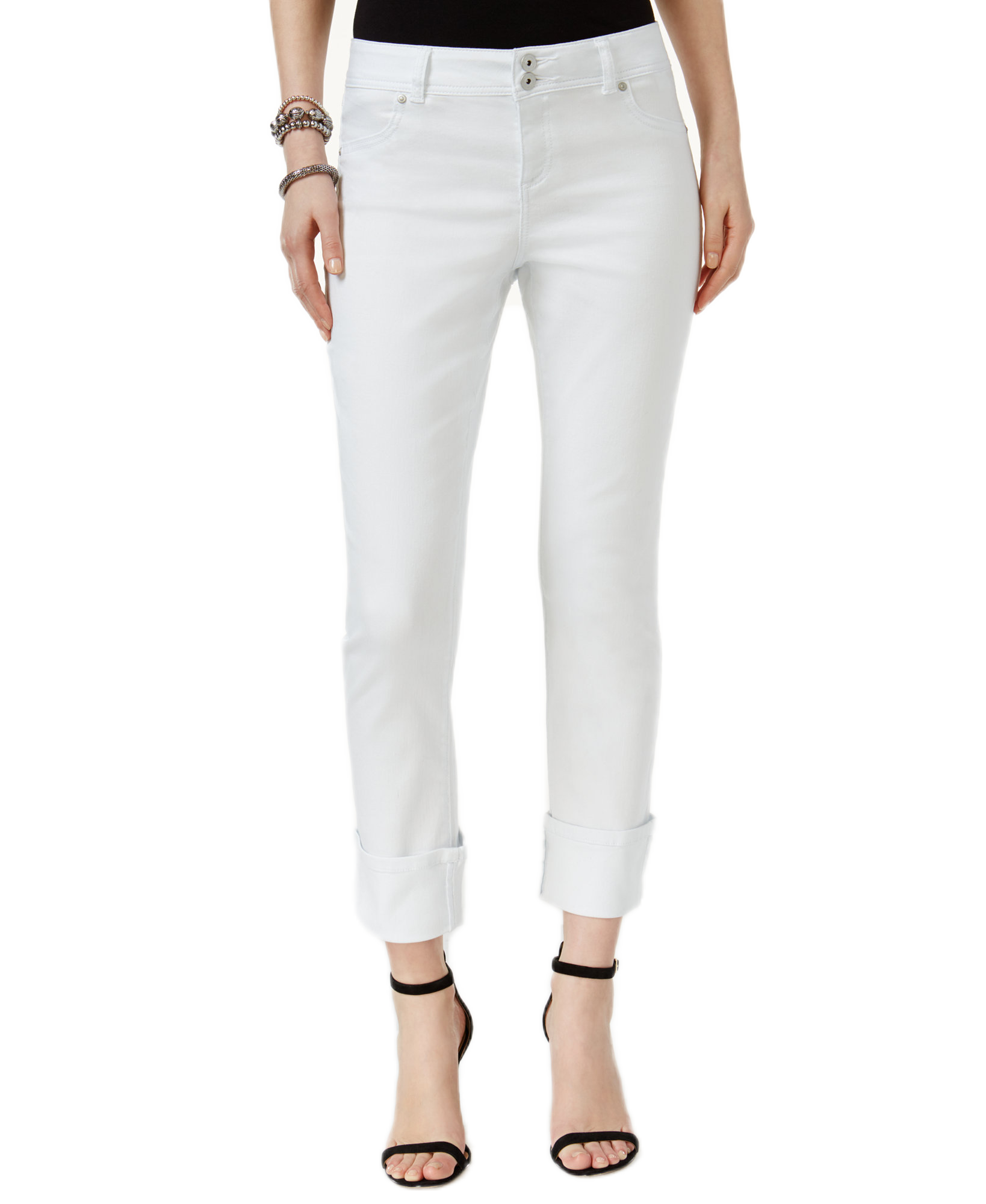 INC International Concepts Women Curvy Fit Cropped Jeans White Denim