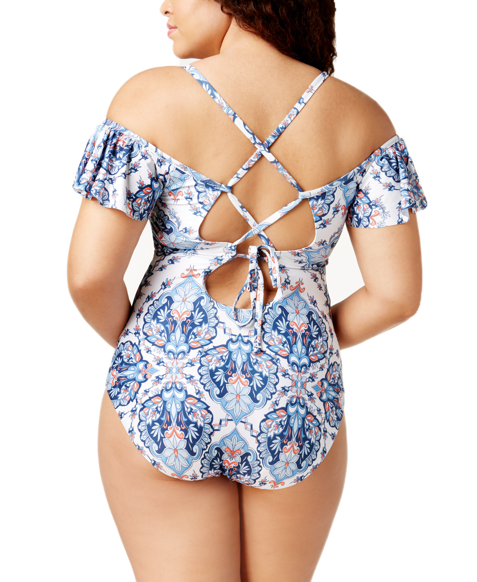 Becca by Rebecca Women Plus ETC Plus Size Naples Off The Shoulder One Piece Swimsuit