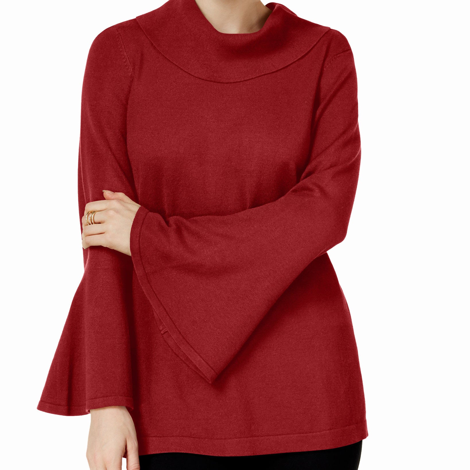 Alfani Women Cowl Neck Bell Sleeve Sweater Red