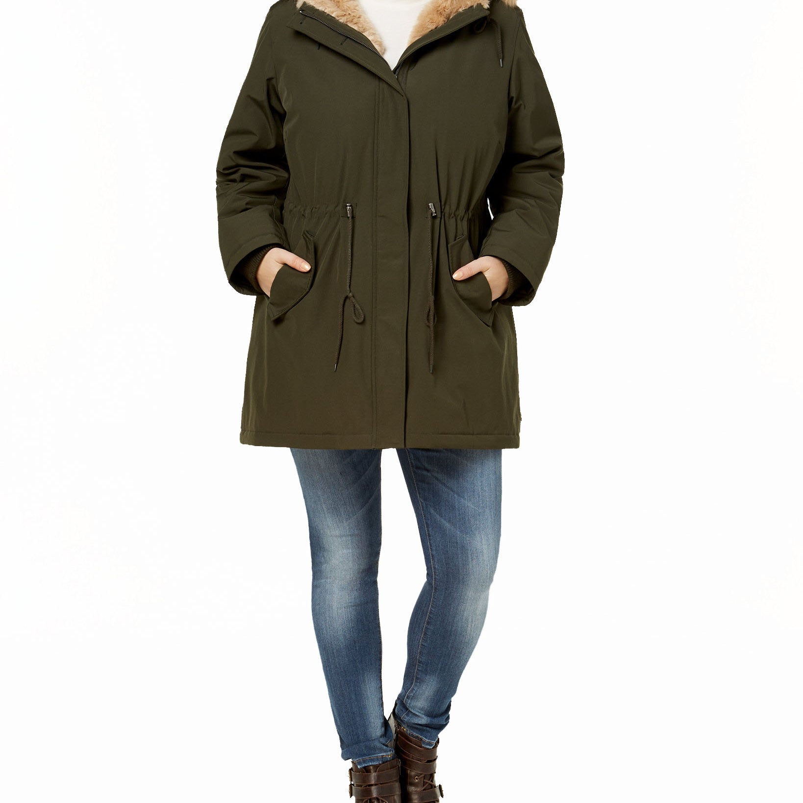 Levis Women Plus Faux Fur Trimmed Parka Olive