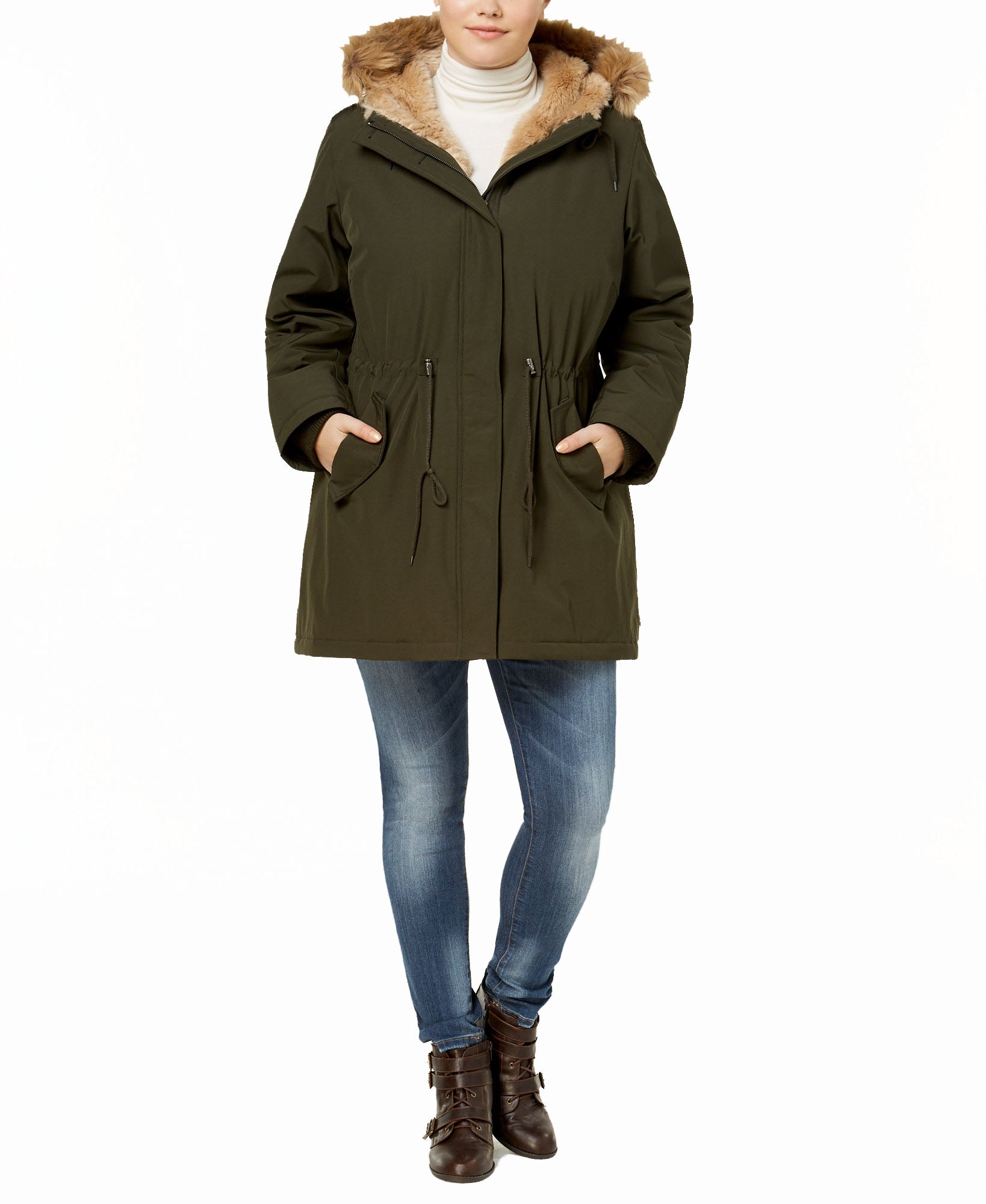 Levis Women Plus Faux Fur Trimmed Parka Olive