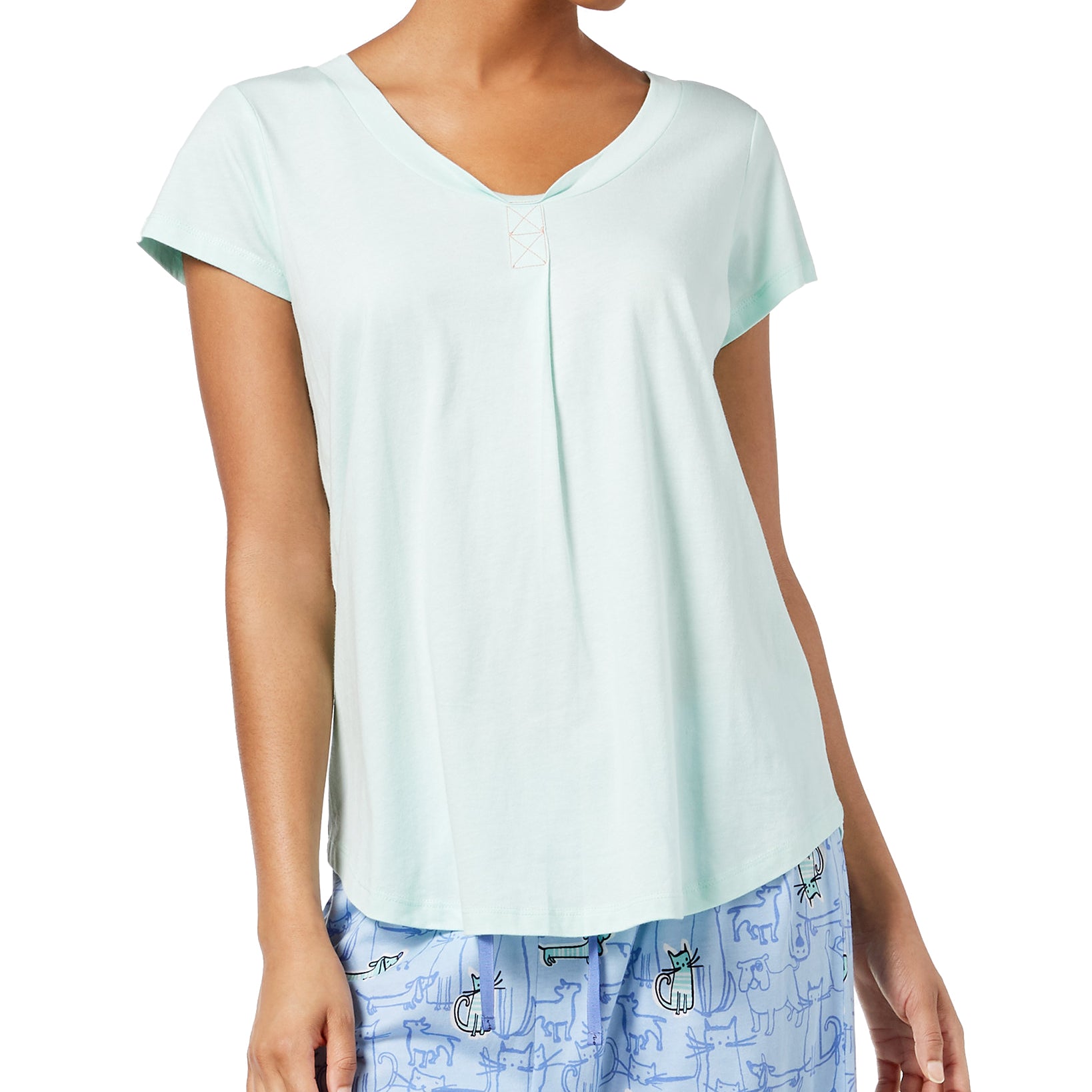 Hue Women Solid Pleated Pajama Top Brook Green