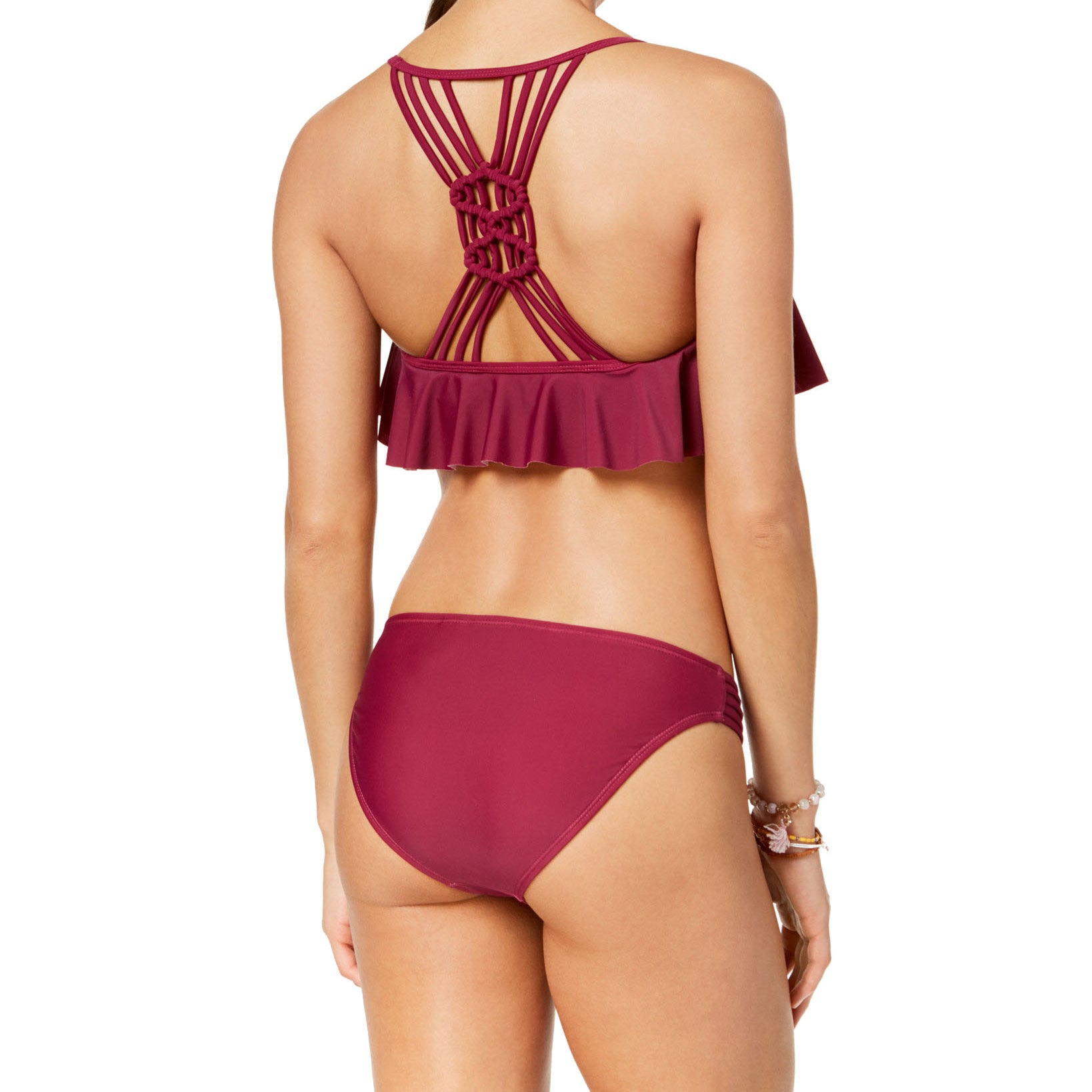 California Waves Juniors Hypnotic Optic Strappy Back Flounced Bikini Top
