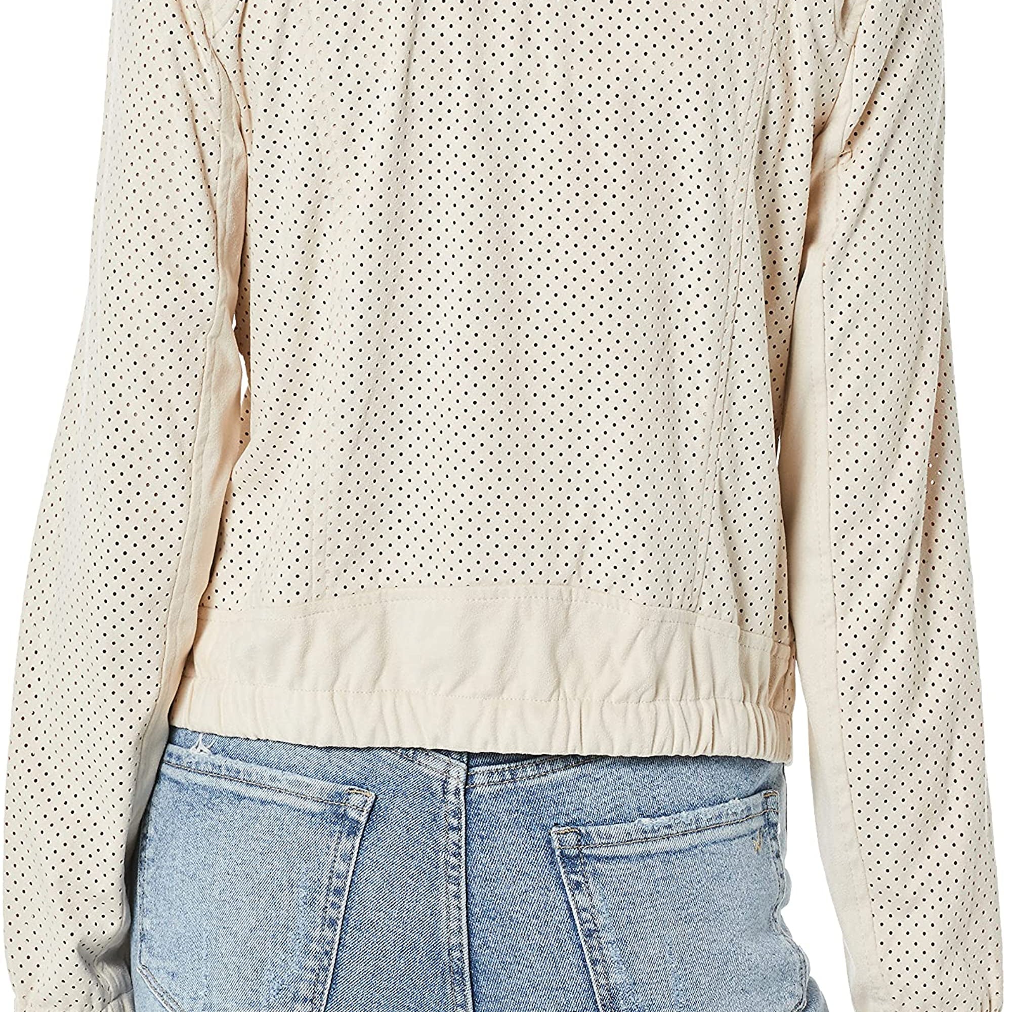 Vigoss Women Perforated Faux Suede Moto Jacket