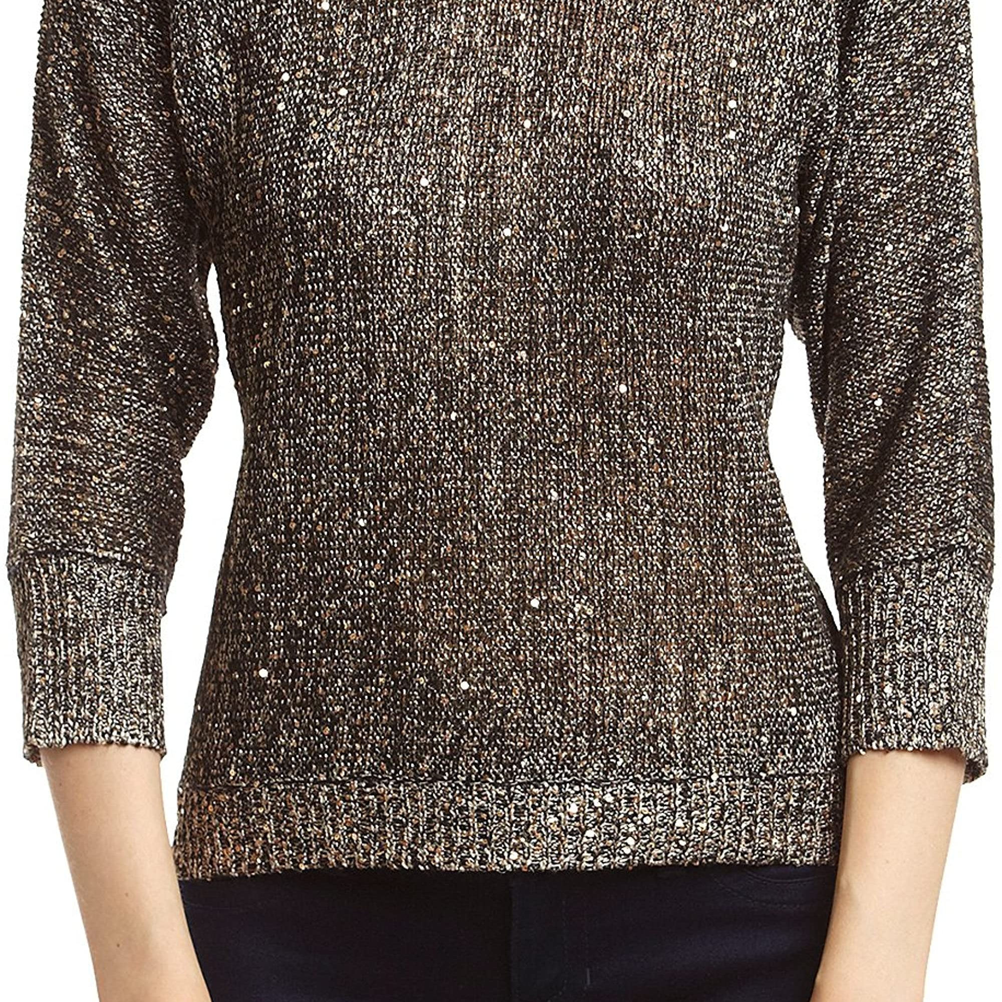 XOXO Juniors Chain Detail Sequin Pullover Sweater Black Beige