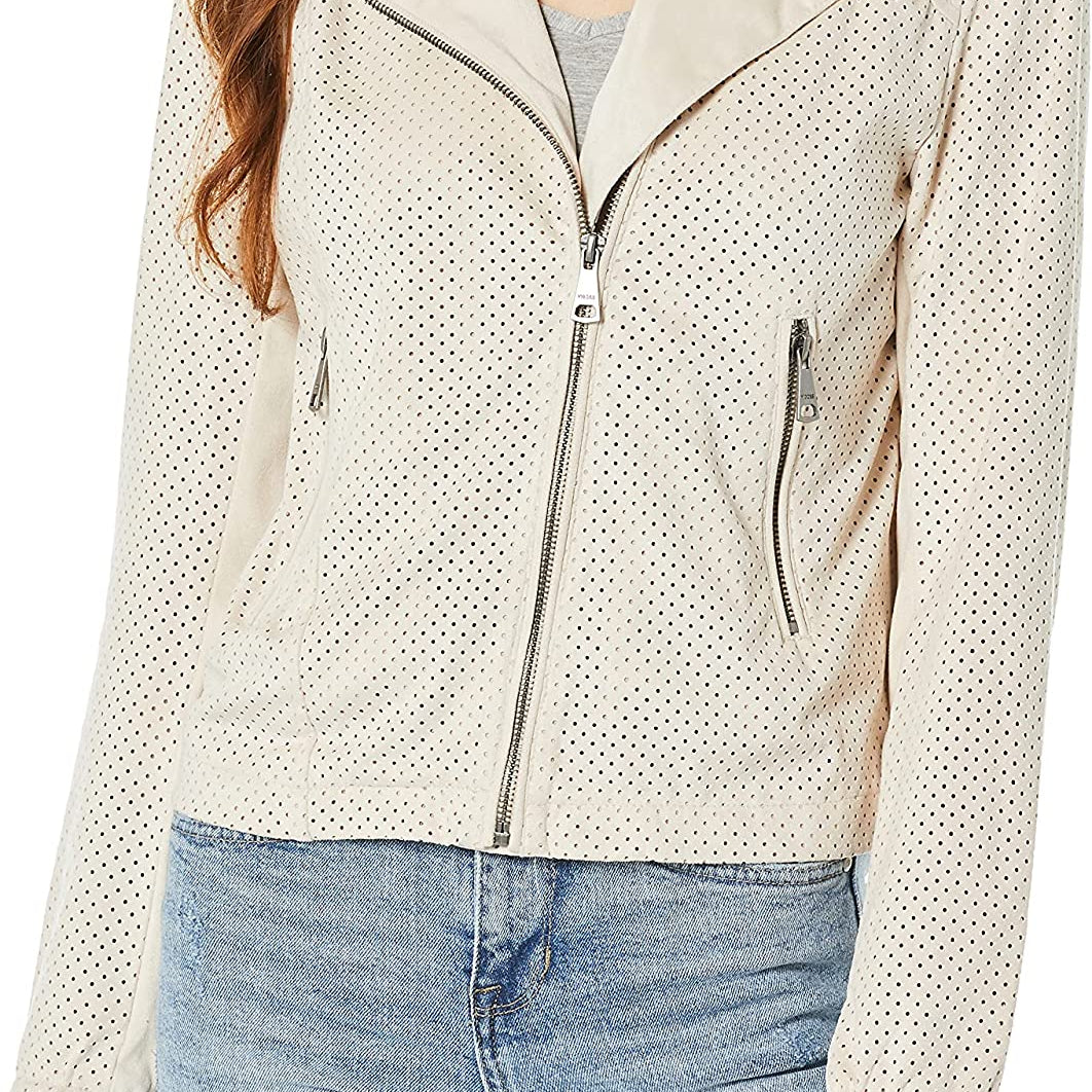 Vigoss Women Perforated Faux Suede Moto Jacket