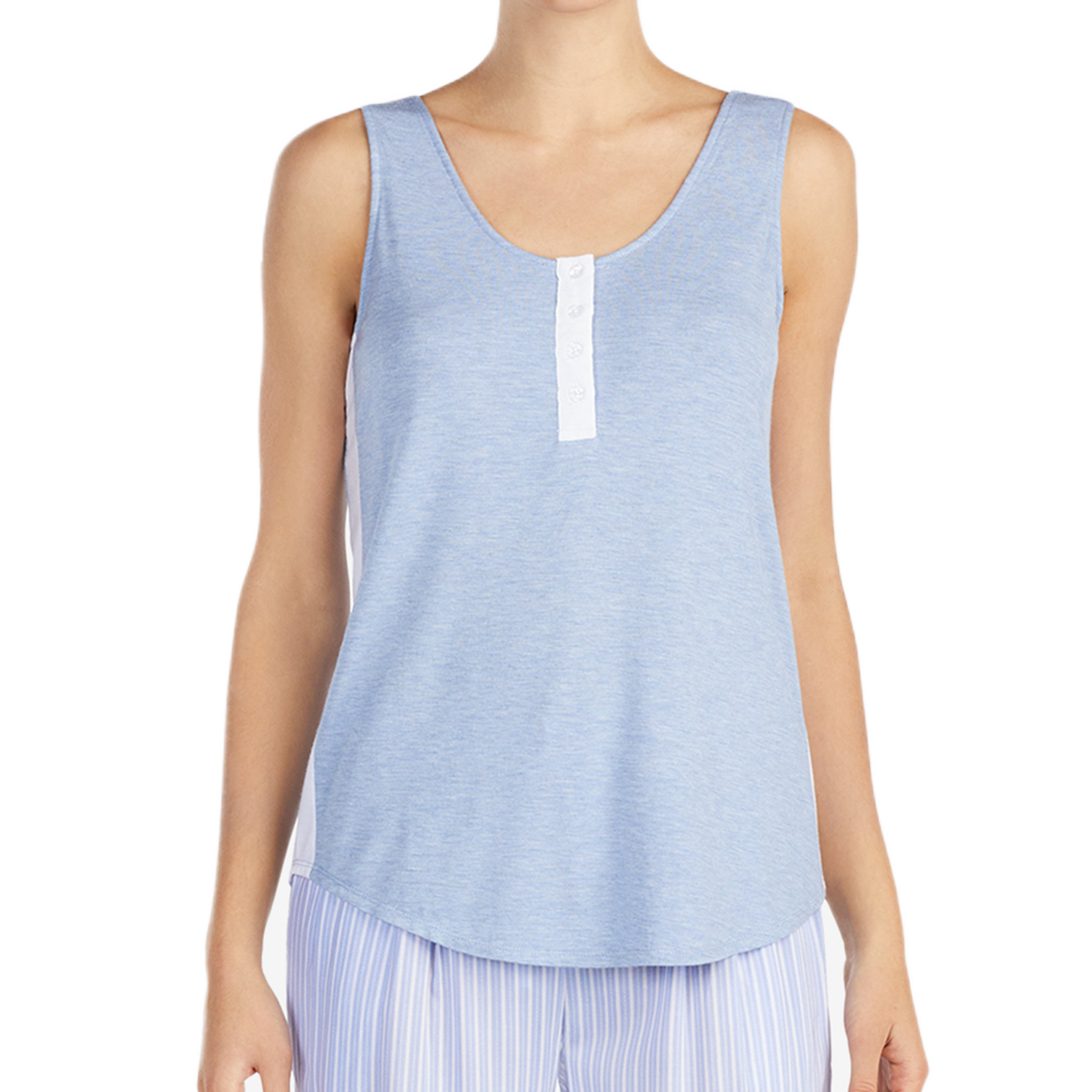 DKNY Women Contrast Stripe Tank Top Periwinkle Grid
