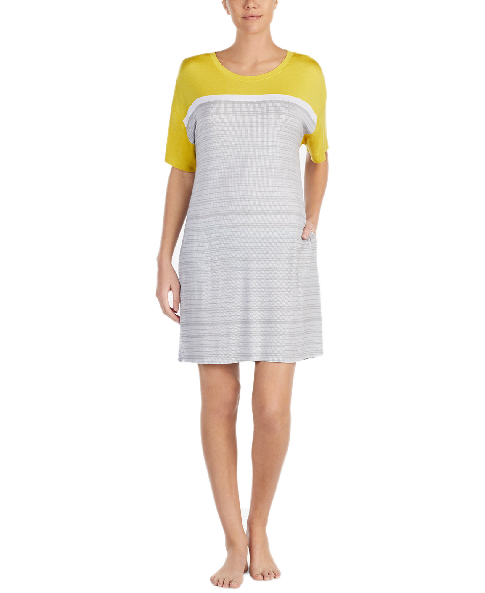 DKNY Women Contrast Panel Sleepshirt Grey Print