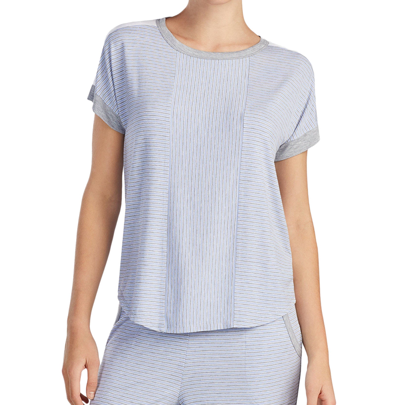 DKNY Women Contrast Trim Pajama Top Heather Stripe