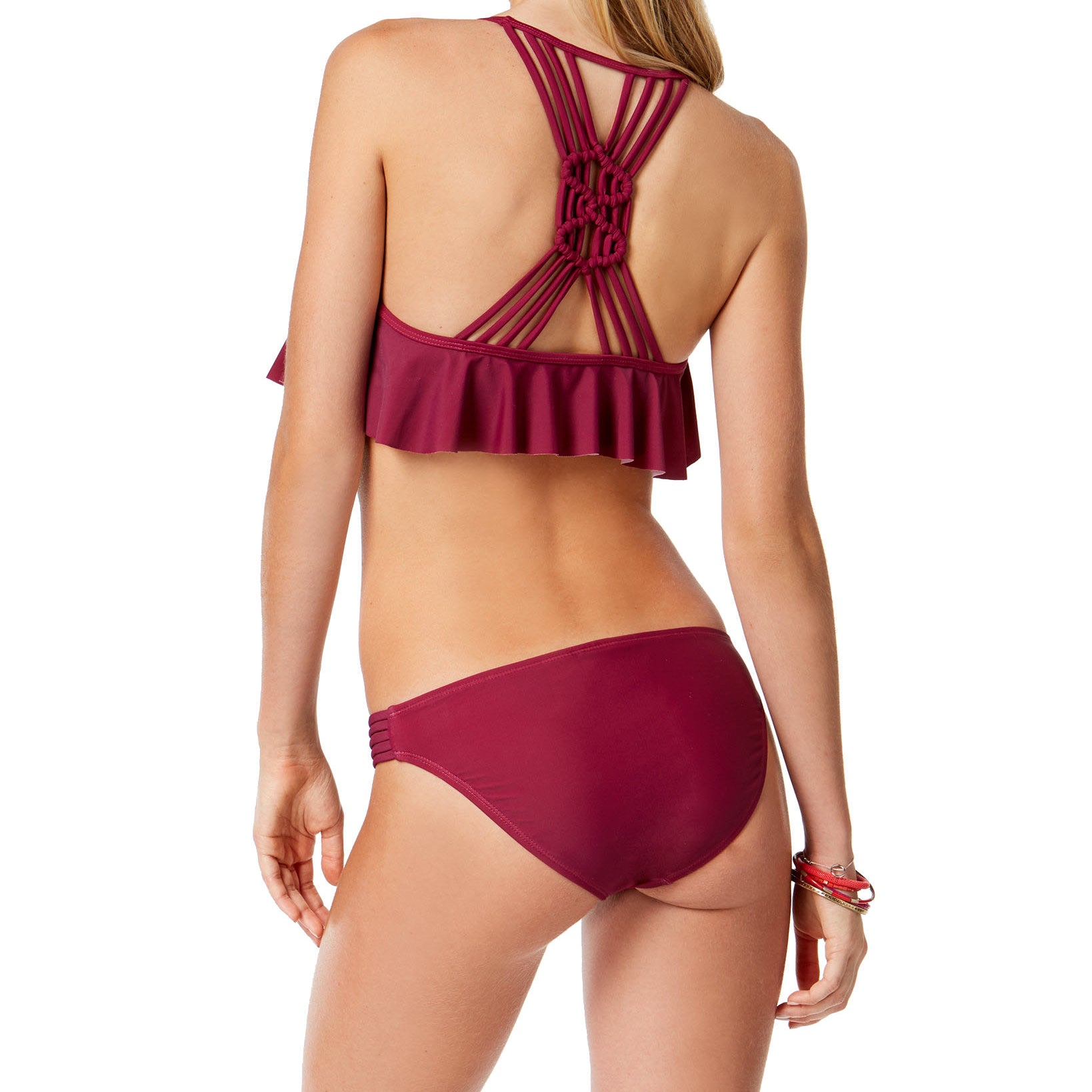 California Waves Juniors Hypnotic Optic Strappy Back Flounced Bikini Top