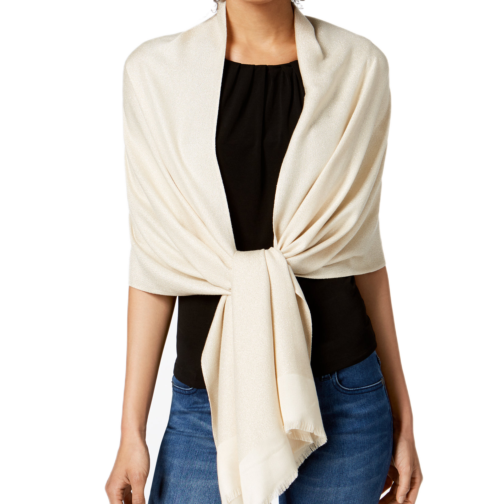 INC International Concepts Women Reversible Shine Wrap Belvedere Cream