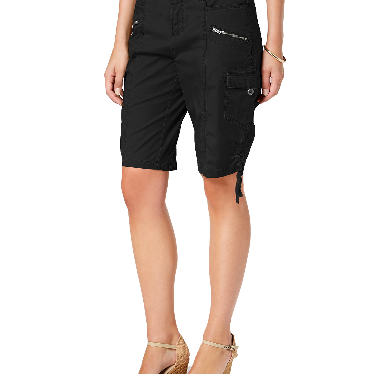 Style & Co Women Petite Zipper Bermuda Cargo Shorts Deep Black