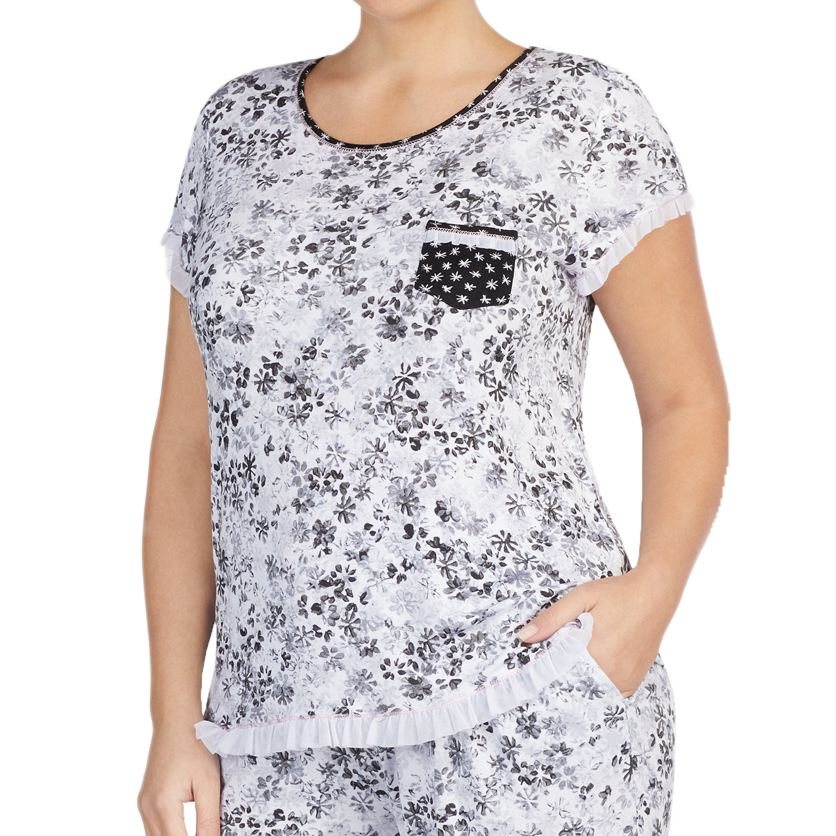 Layla Women Plus Ruffle Trim Pajama Top Floral Print