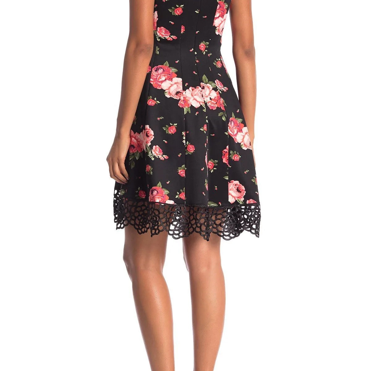 Donna Ricco Women Floral Print Crochet Hem Fit & Flare Dress