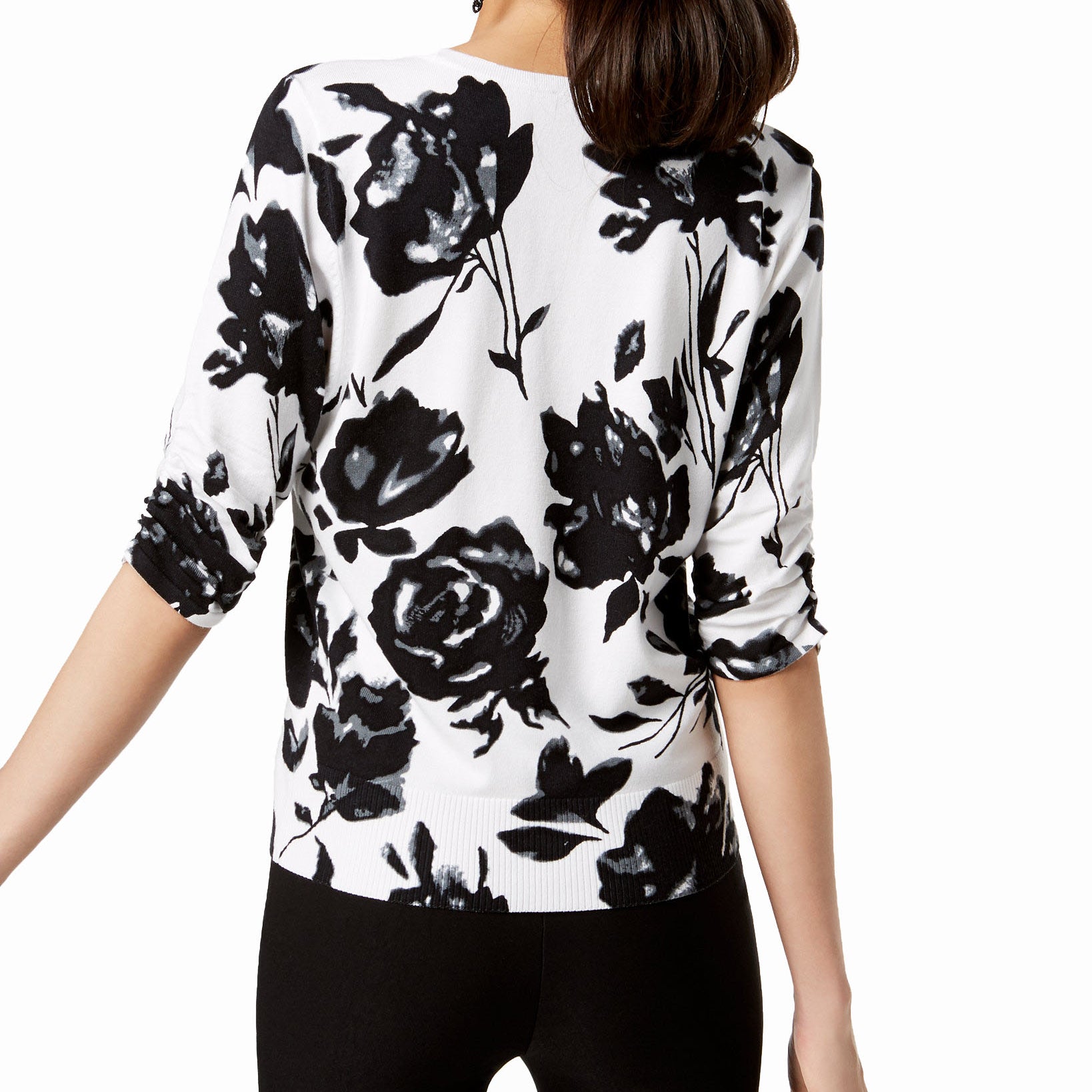 INC International Concepts Women Ruched Elbow Sleeve Cardigan