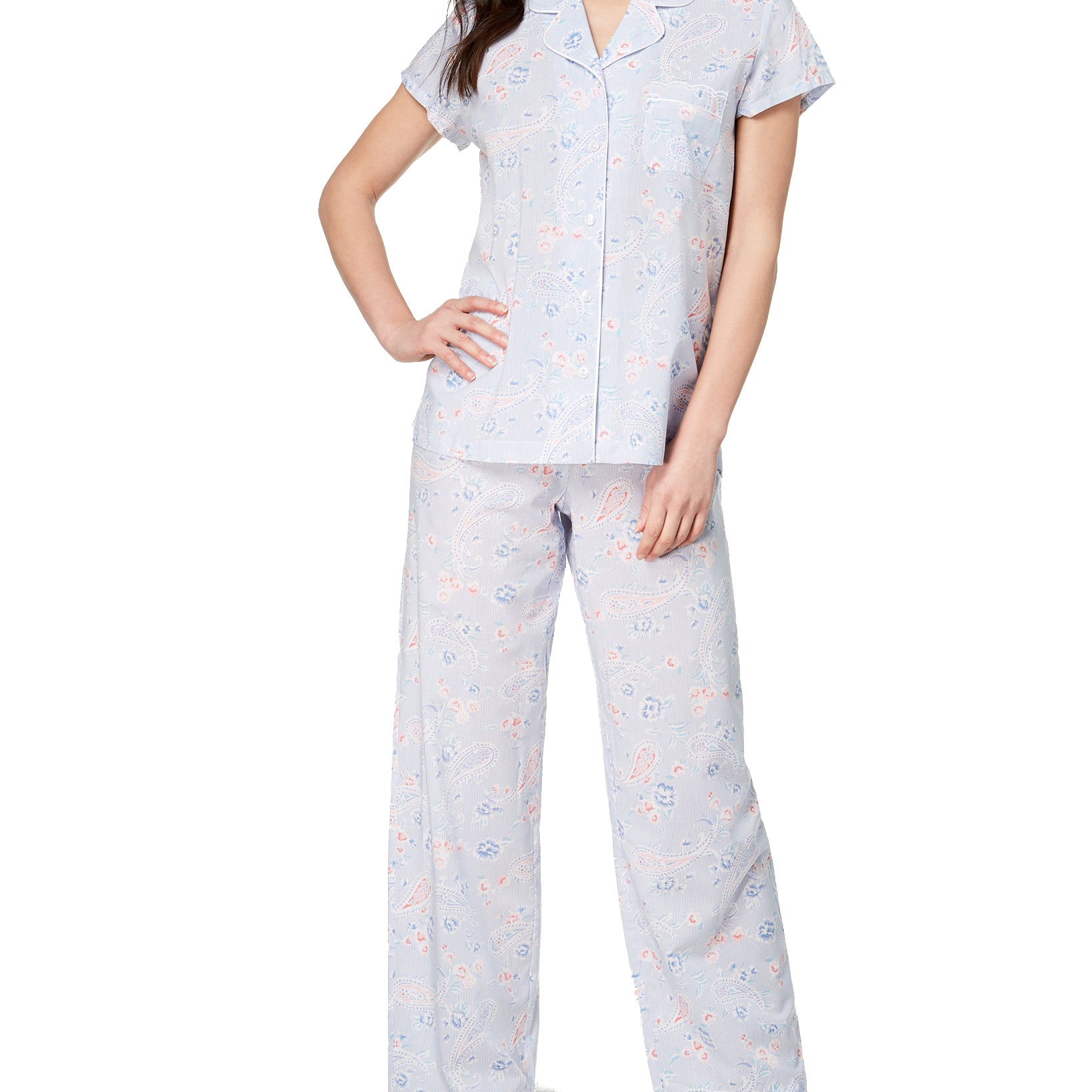 Charter Club Women Woven Pajama Set Stripe Paisley