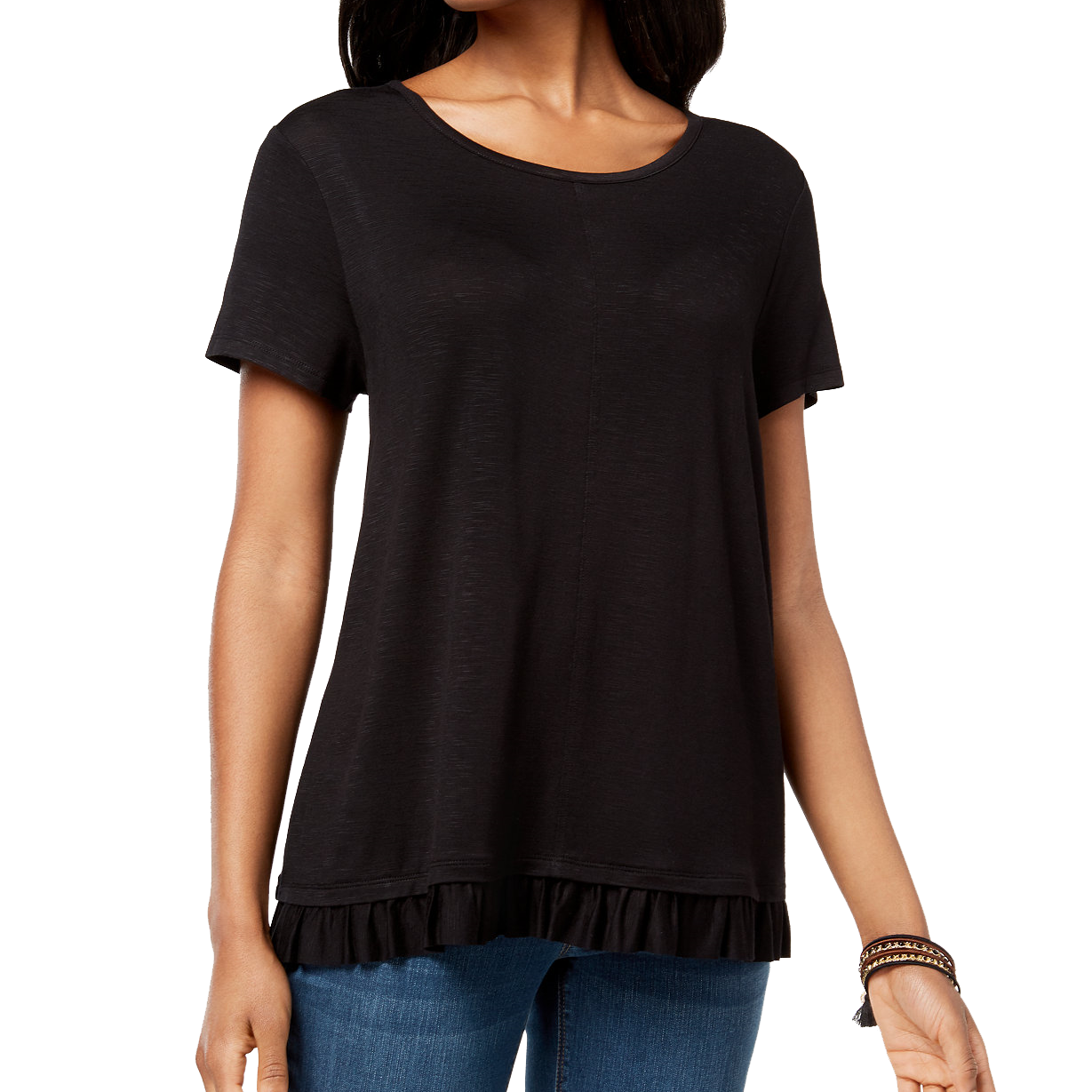 Style & Co Women Ruffled Hem Top Deep Black