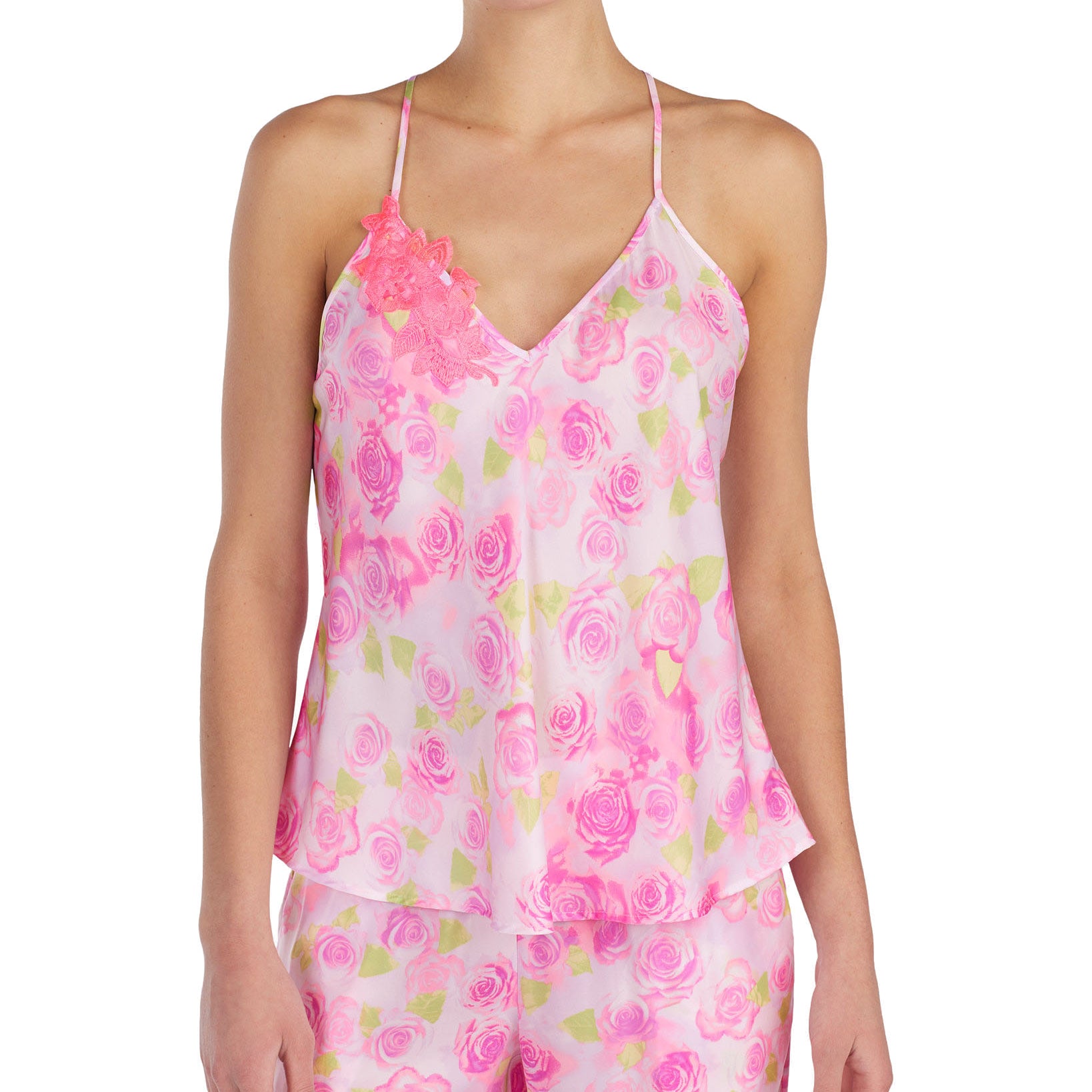 Betsey Johnson Women Floral Embroidered Pajama Top Rose Floral