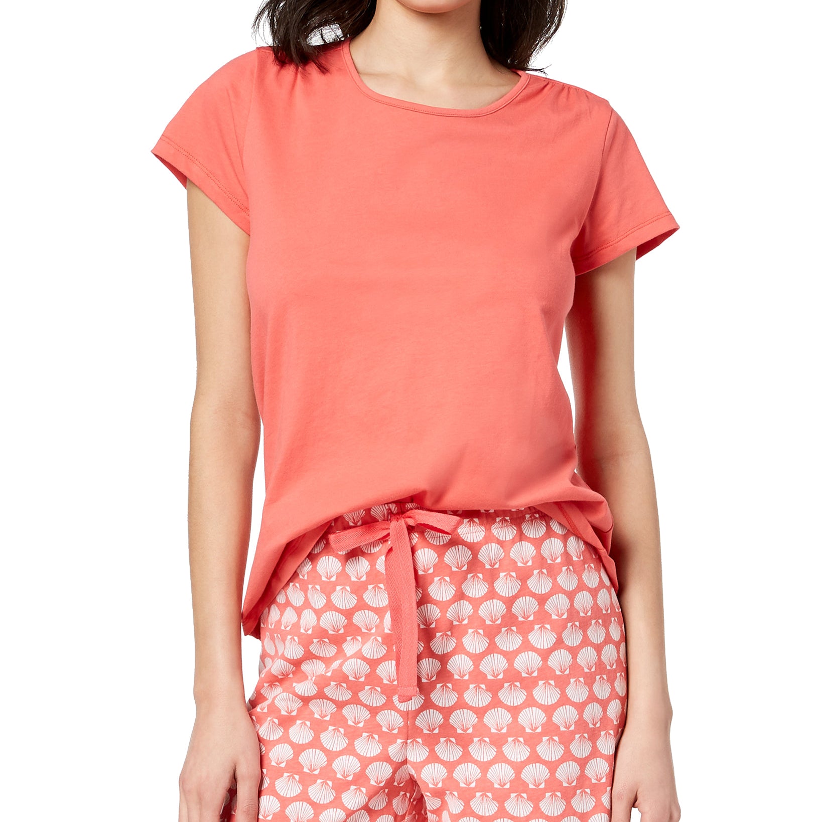 Charter Club Women Cotton Short Sleeve Soft Knit Pajama Top Peony Coral
