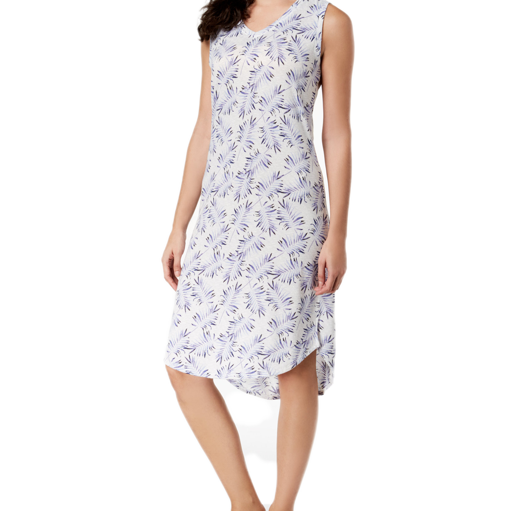 Ande Women Whisperluxe High Low Hem Printed Chemise Nightgown White